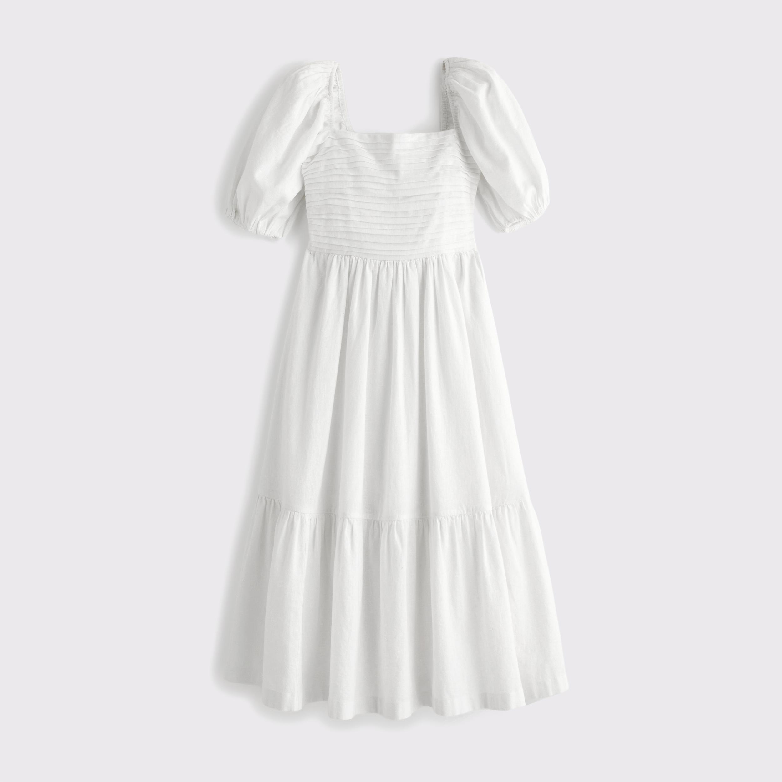 The A&F Emerson Linen-Blend Puff Sleeve Midi Dress Product Image