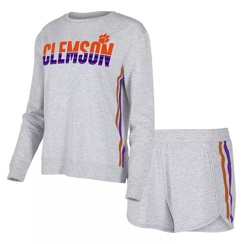 Women's Concepts Sport Gray Clemson Tigers Cedar Tri-Blend Long Sleeve T-Shirt & Shorts Sleep Set,  Product Image