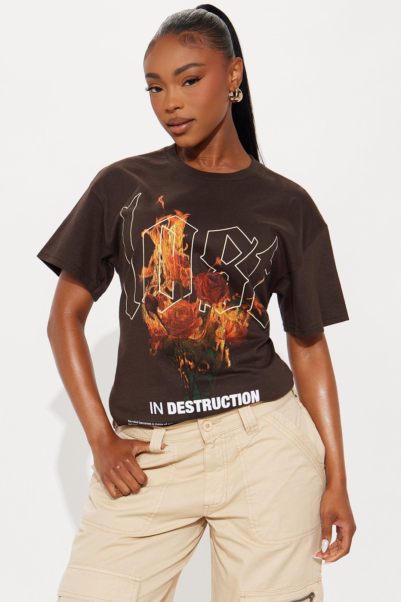 Lost Rose Flames Oversized Tee - Brown Female Product Image