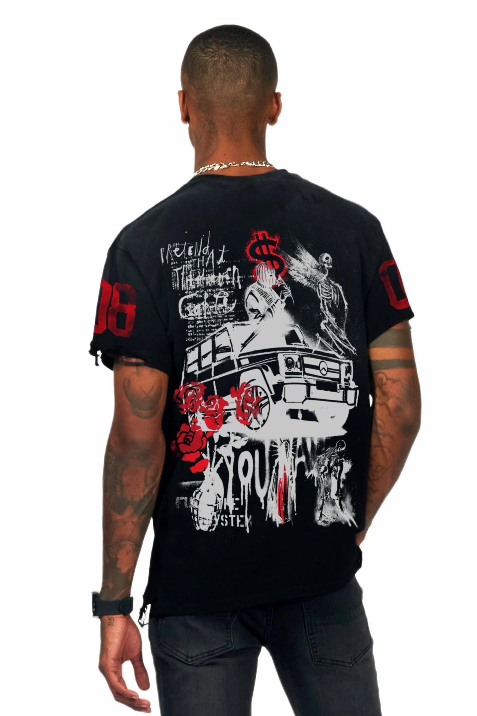 Grill Black Graphic Oversized T-Shirt Male Product Image