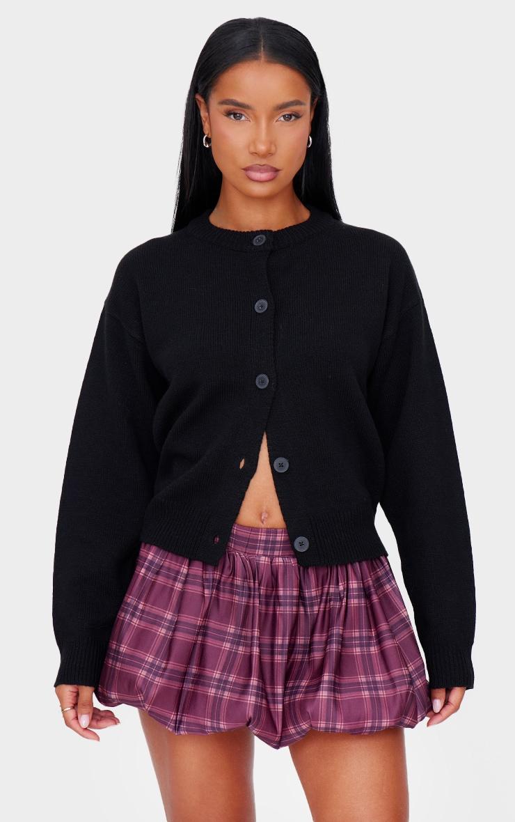 Brown Check Print Low Rise Puffball Mini Skirt Product Image