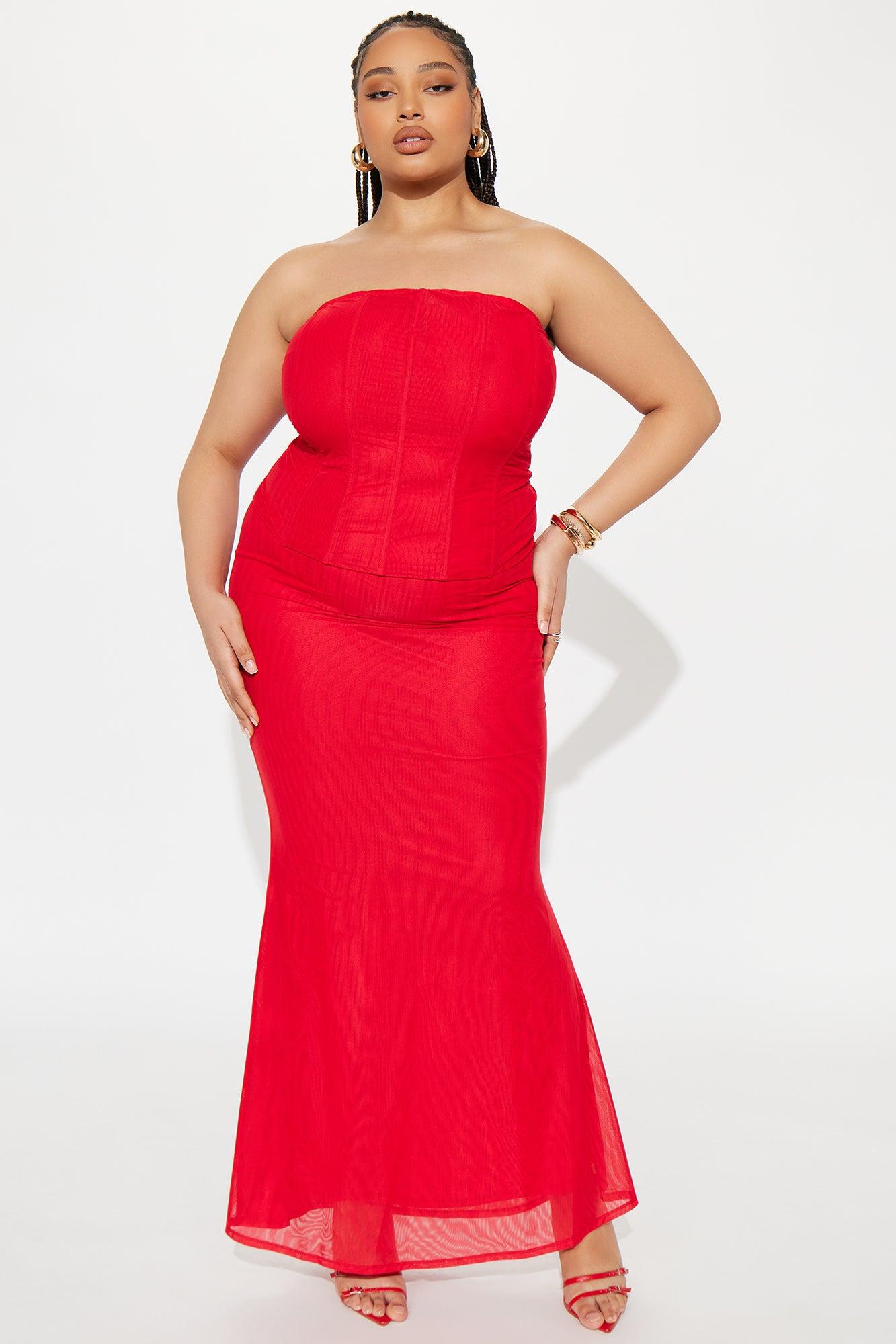 Secret Affair Mesh Corset Maxi Skirt Set - Red Female Product Image