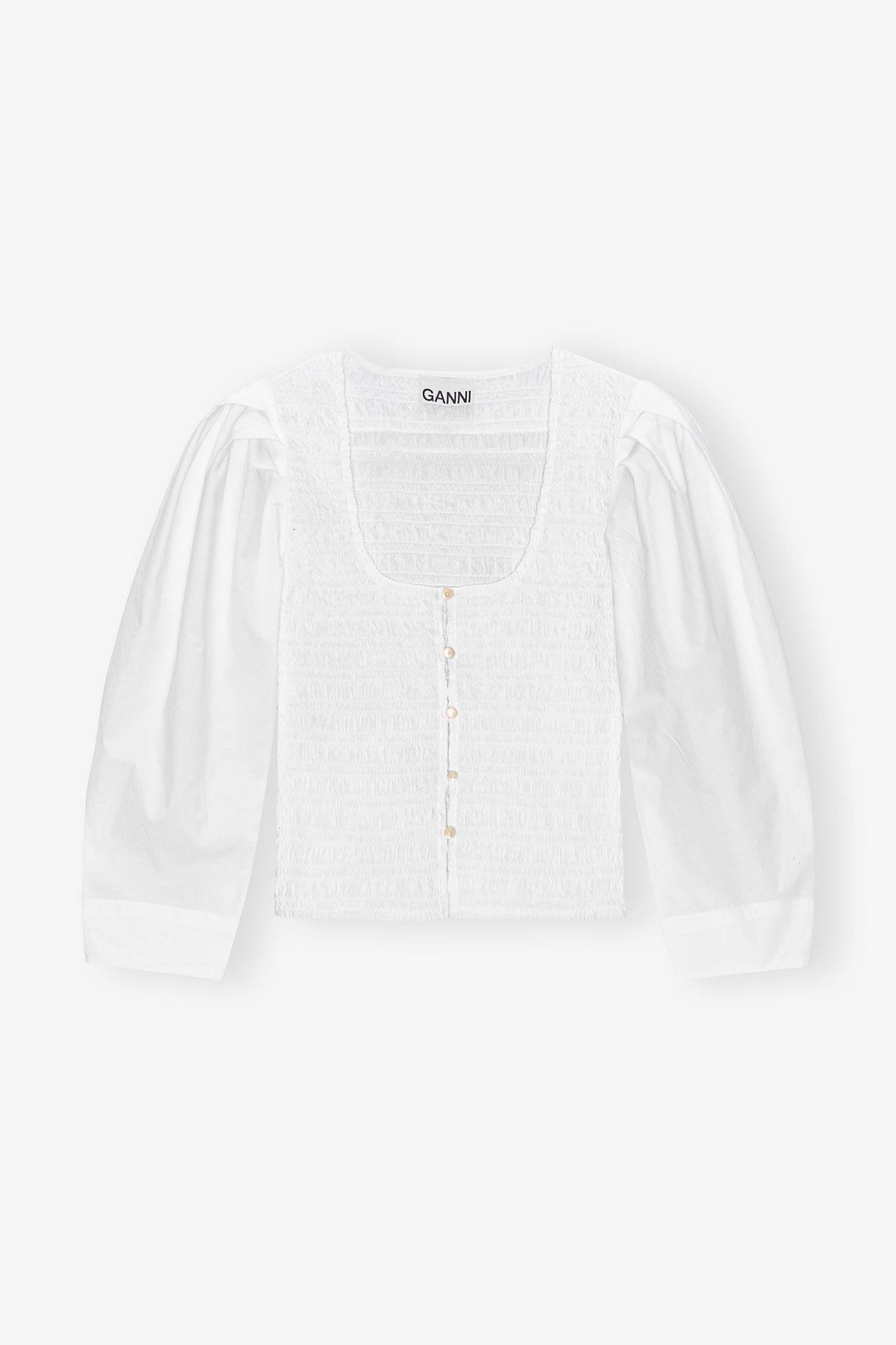 White Cotton Poplin Smock Blouse Product Image