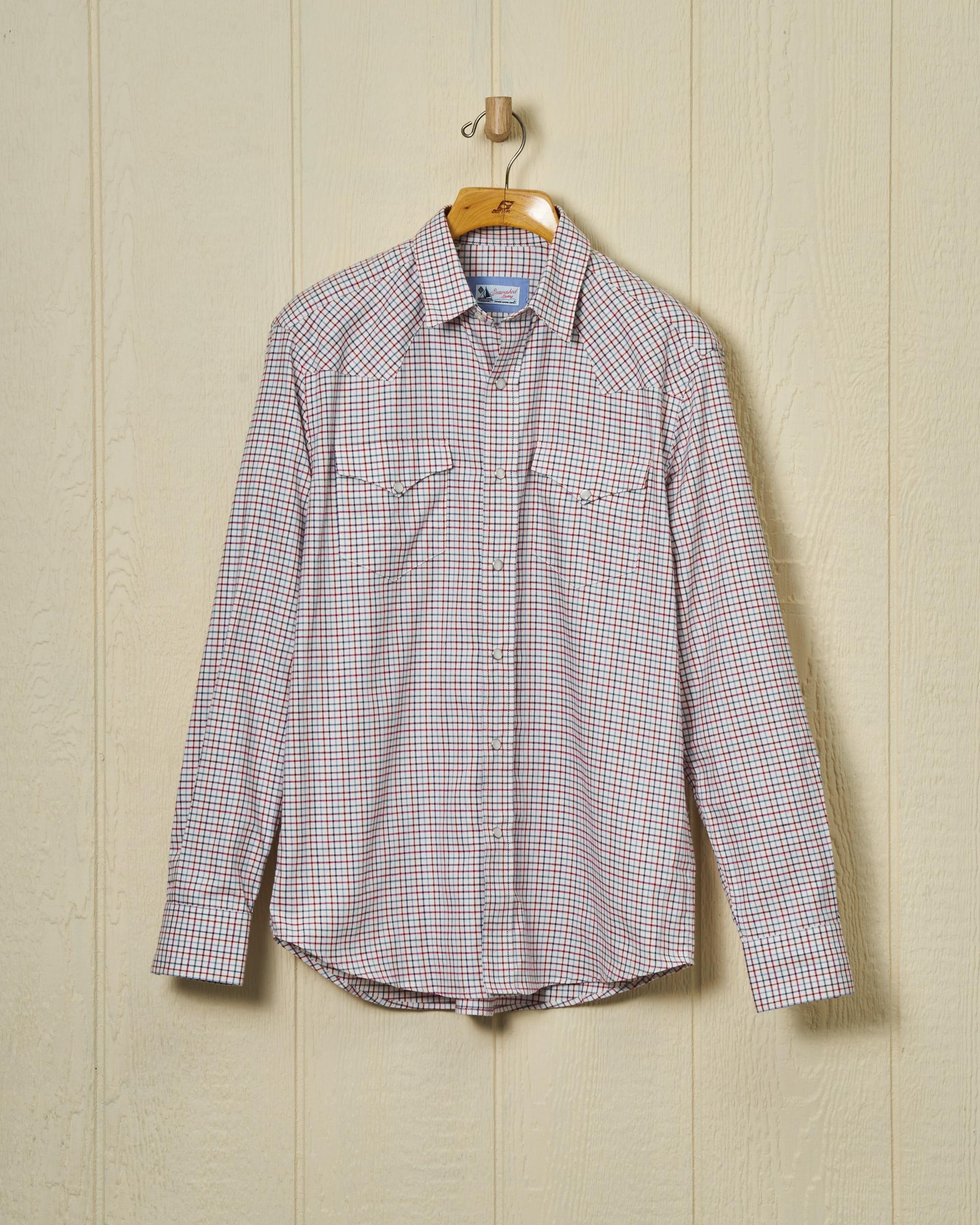 Western Sea-Washed Shirt in Denim/Wine Tattersall Product Image