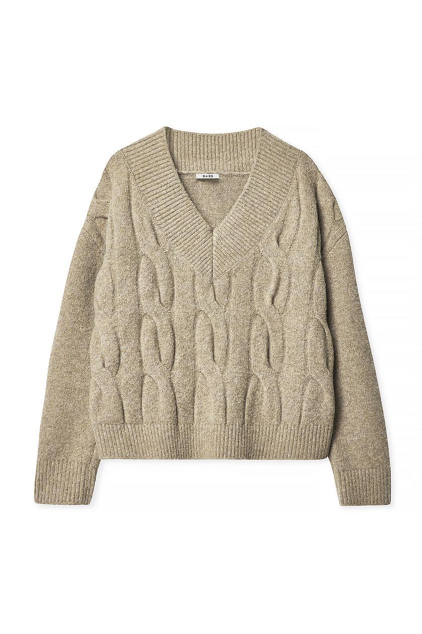 Knitted V-Neck Cable Sweater Product Image