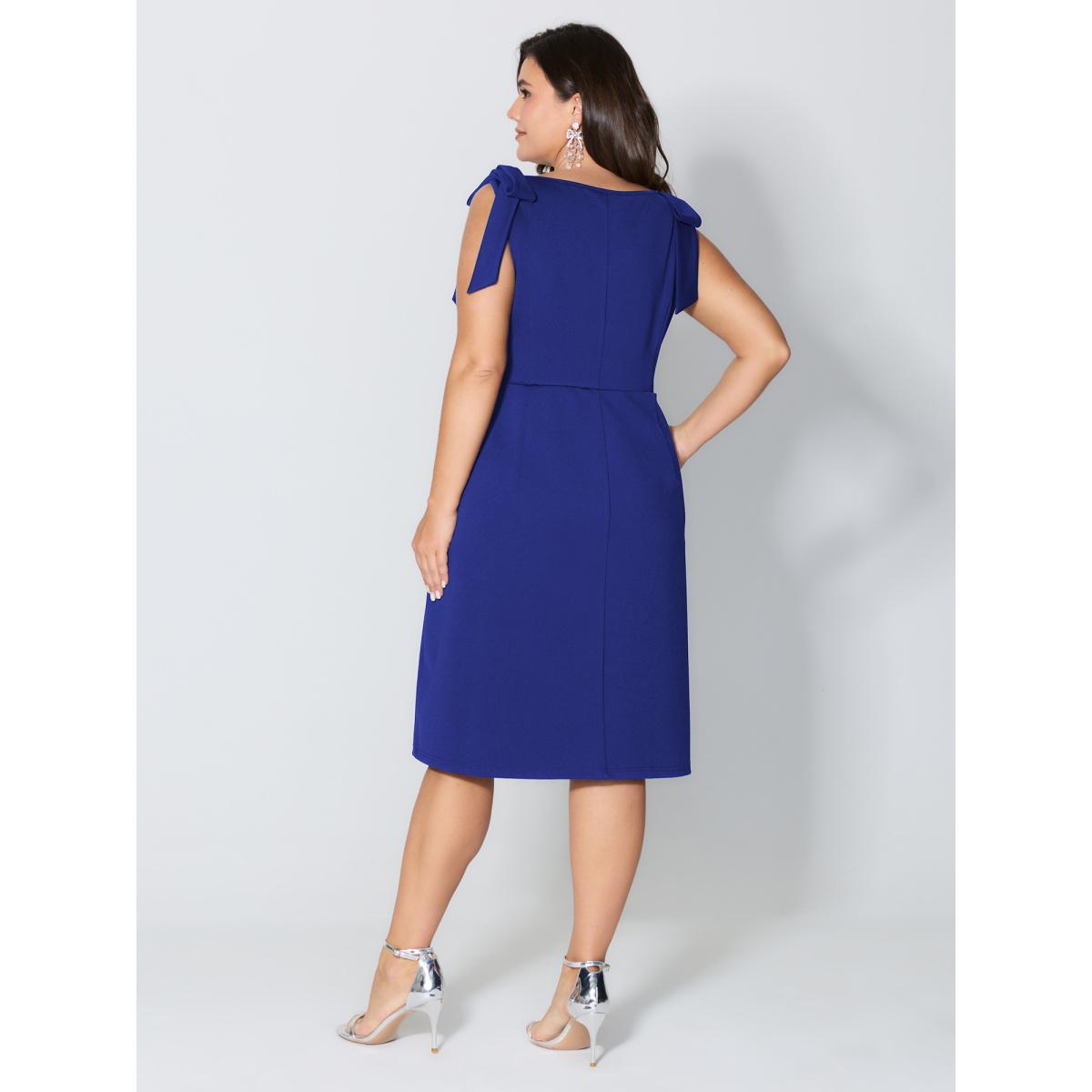 Plus Size Shoulder Tie Sculpting Bodice Midi Dress Burgundy Women Formal Boat Neck Sleeveless Curvy BloomChic 10/M Product Image