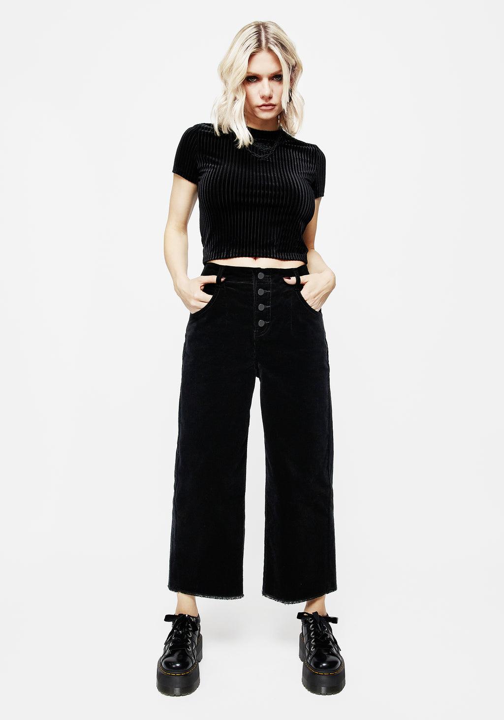 Foster Wide Leg Cord Crop Jeans - Black Product Image