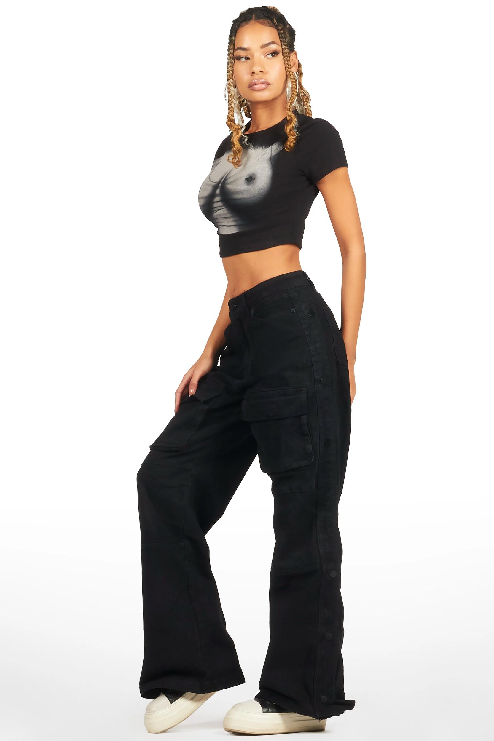 Myesha Black Baggy Cargo Jean Female Product Image