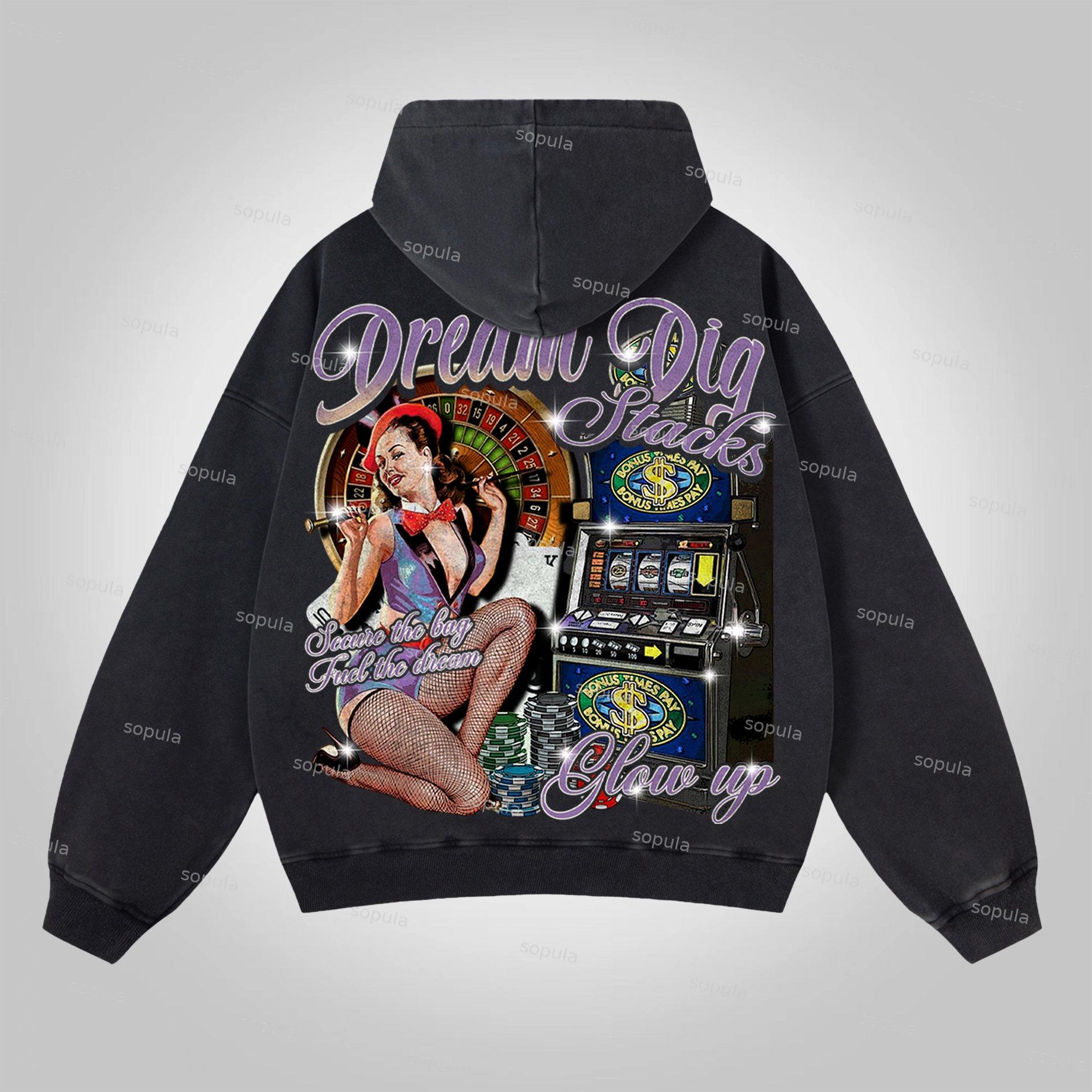 Sopula Place Your Bets On Dreams Vintage Graphic Washed Zip-Up Hoodie Product Image