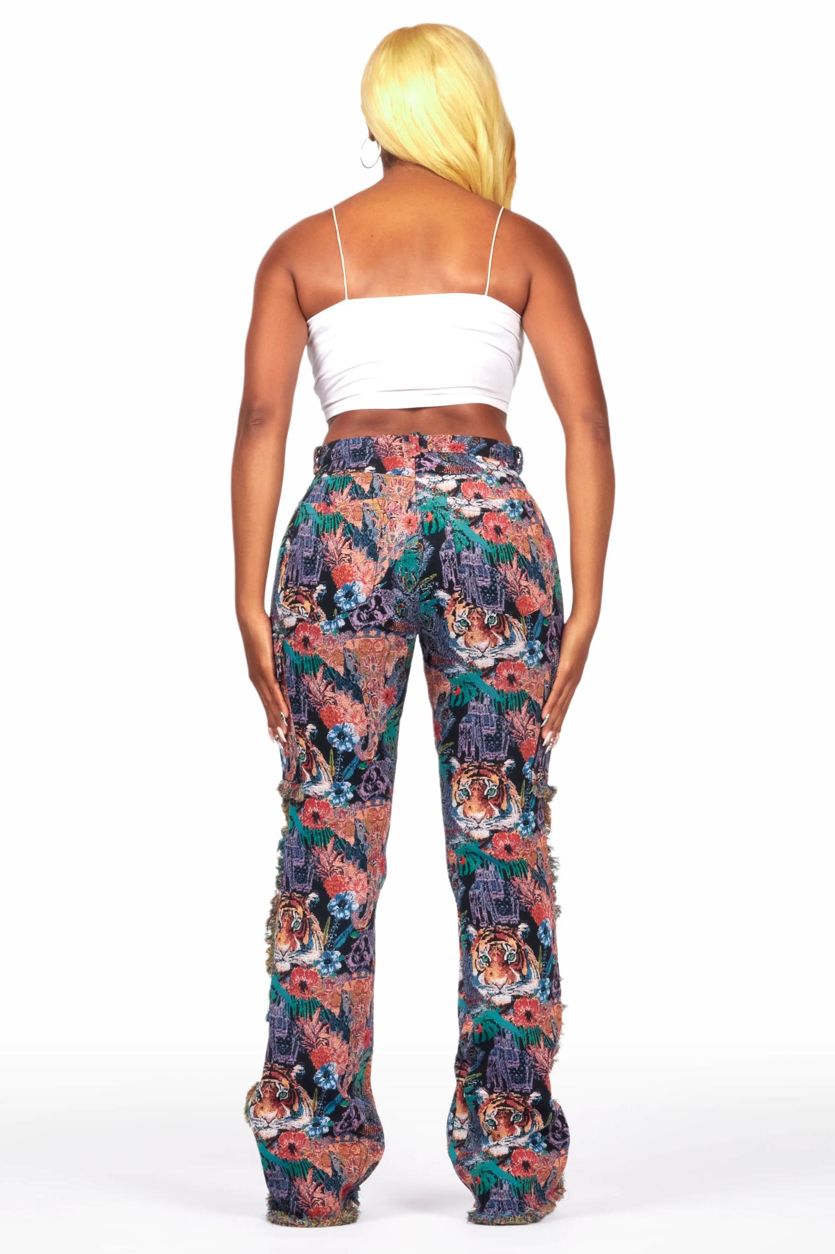 Rena Black Tapestry Stacked Pant Female Product Image