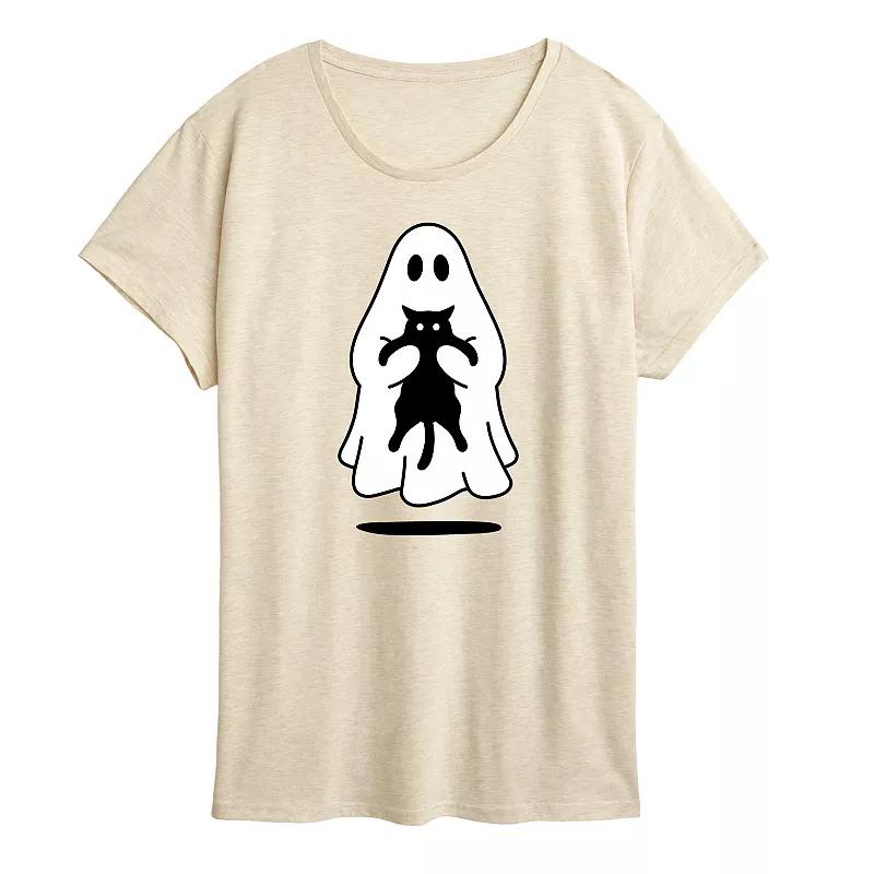 Women's Ghost Holding Black Cat Graphic Tee,  Product Image