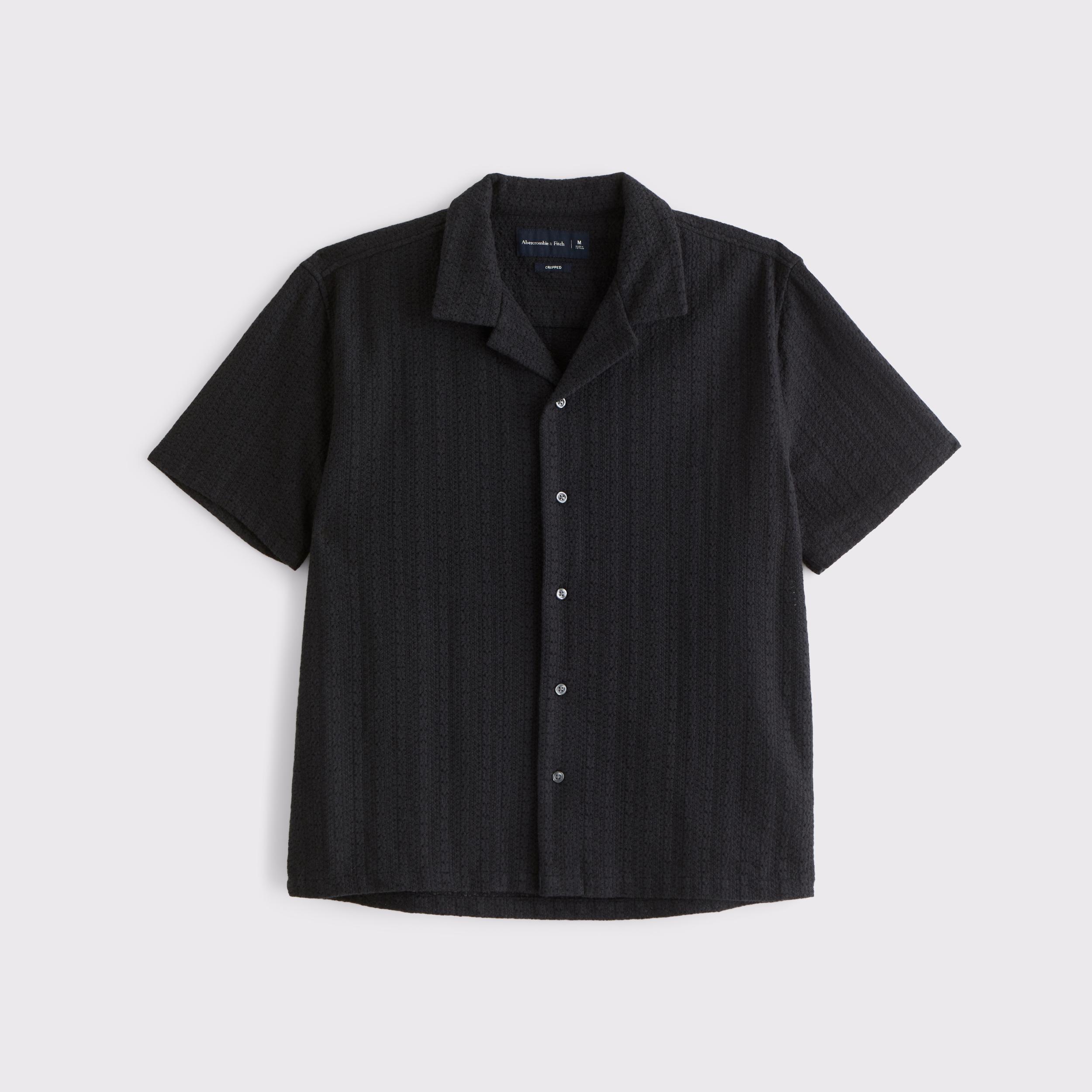 Camp Collar Cropped Lace Shirt Product Image