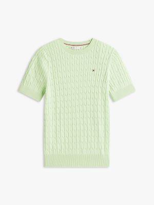 Short-Sleeve Cable Knit Sweater Product Image