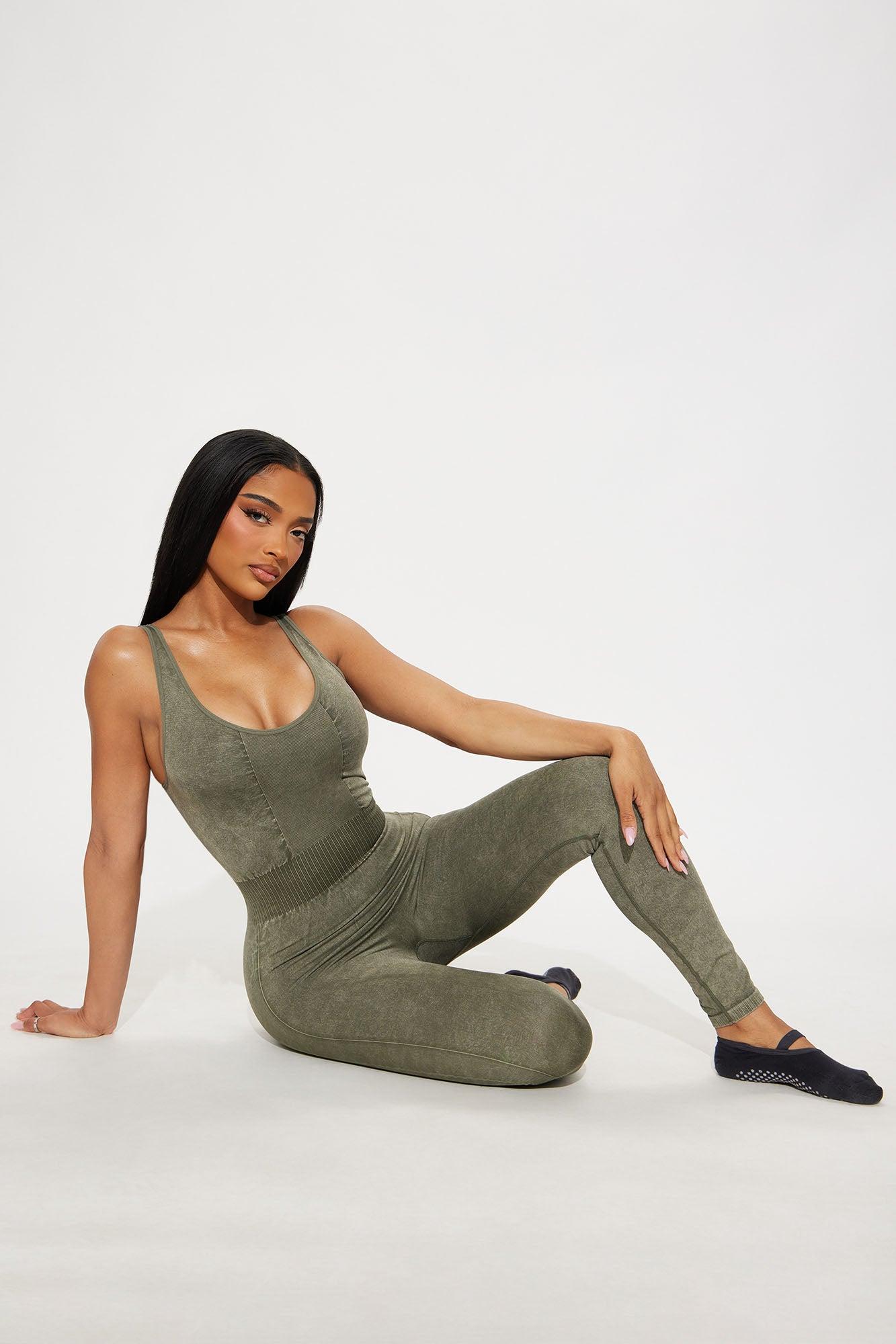 Posh Pilates Washed Active Jumpsuit - Olive Product Image