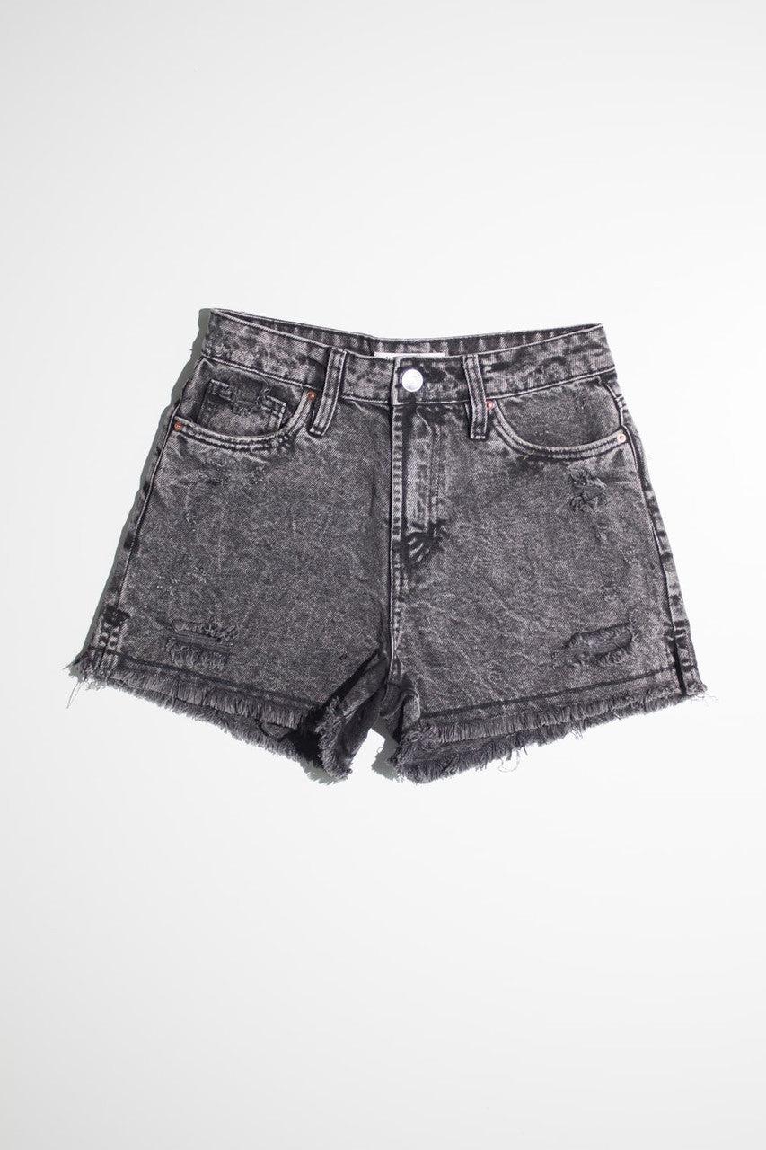 Black Washed High Rise Frayed Denim Shorts Product Image