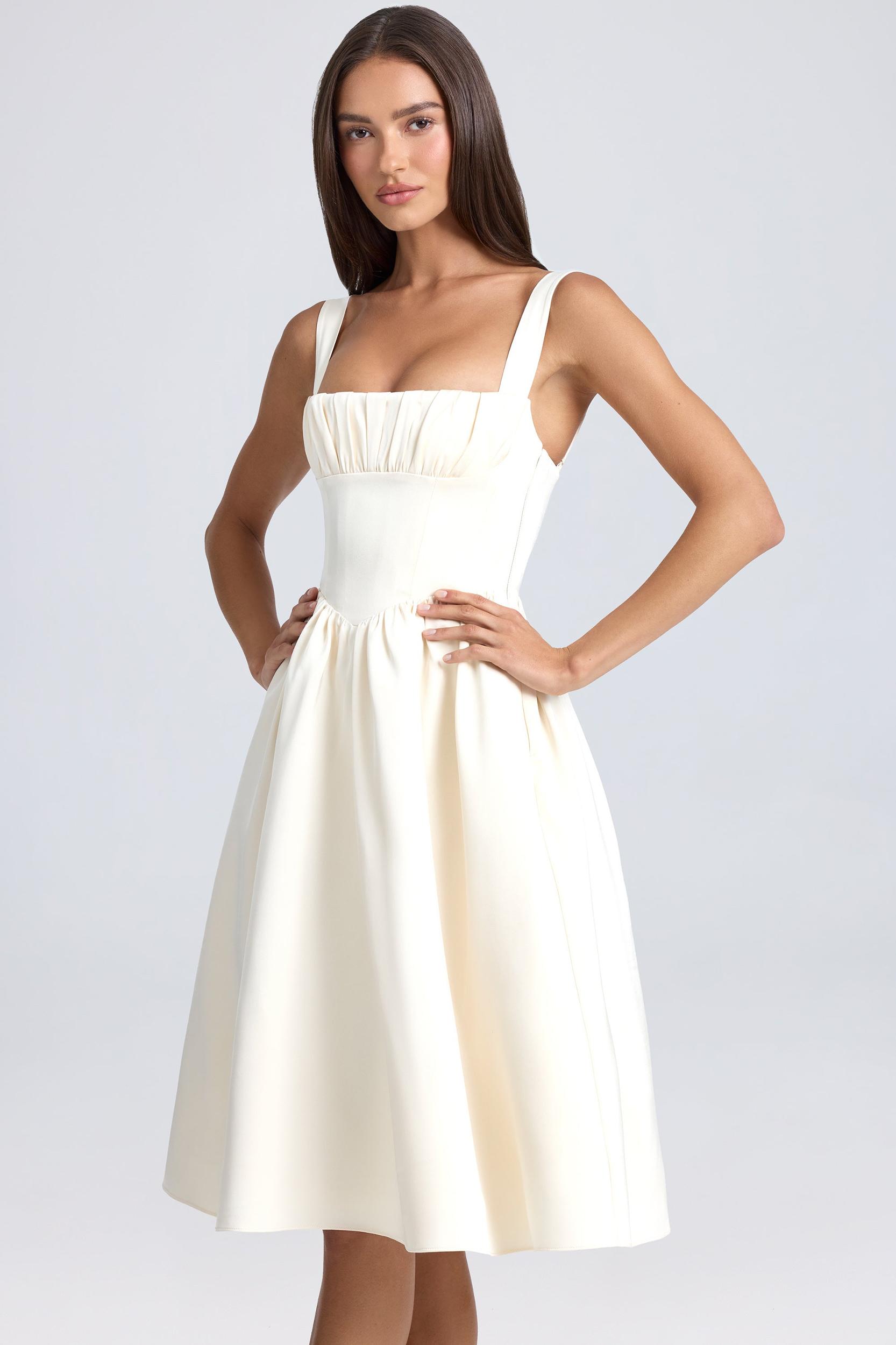 Draped Corset Midaxi Dress in Ivory Product Image
