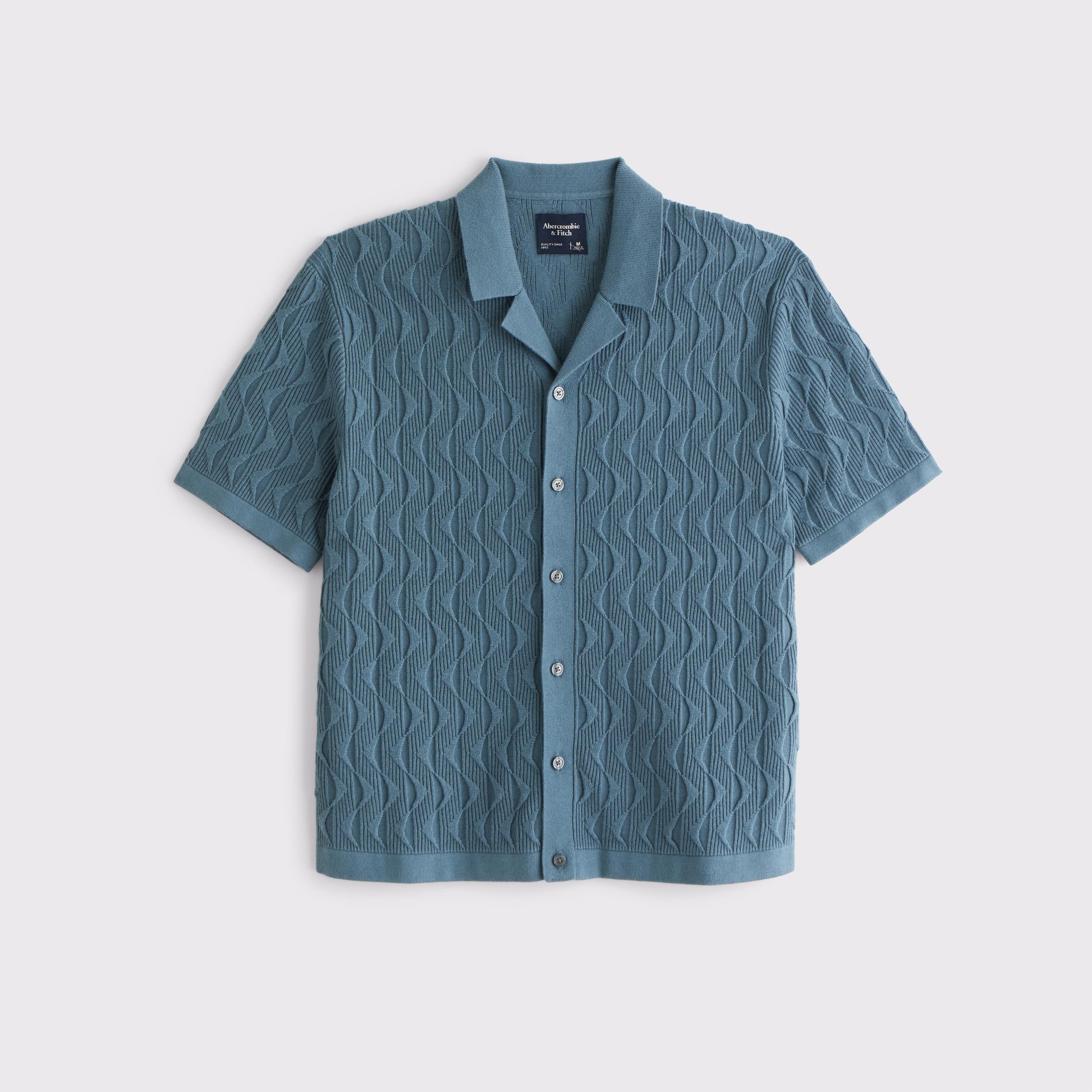 Geometric Stitch Button-Through Sweater Polo Product Image