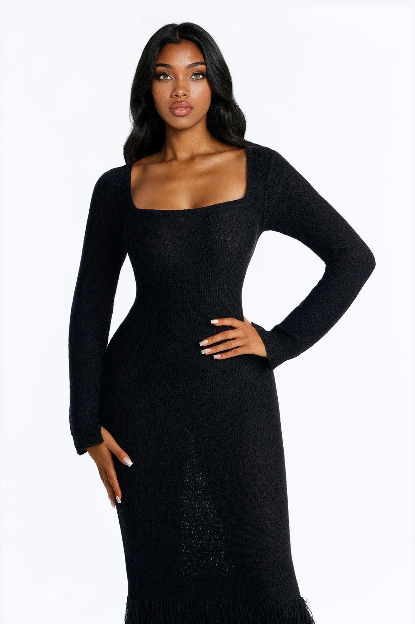 Delany Long Sleeve Knit Maxi Dress - Black Female Product Image