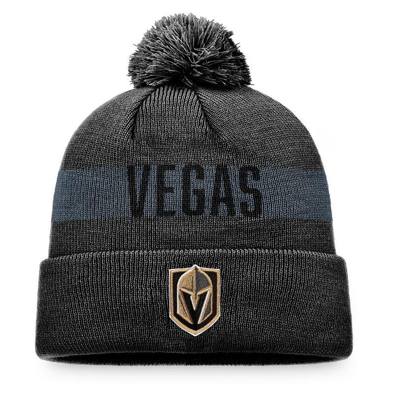 Men's Fanatics Branded Charcoal Vegas Golden Knights Fundamental Patch Cuffed Knit Hat with Pom, Lvk Charco Product Image