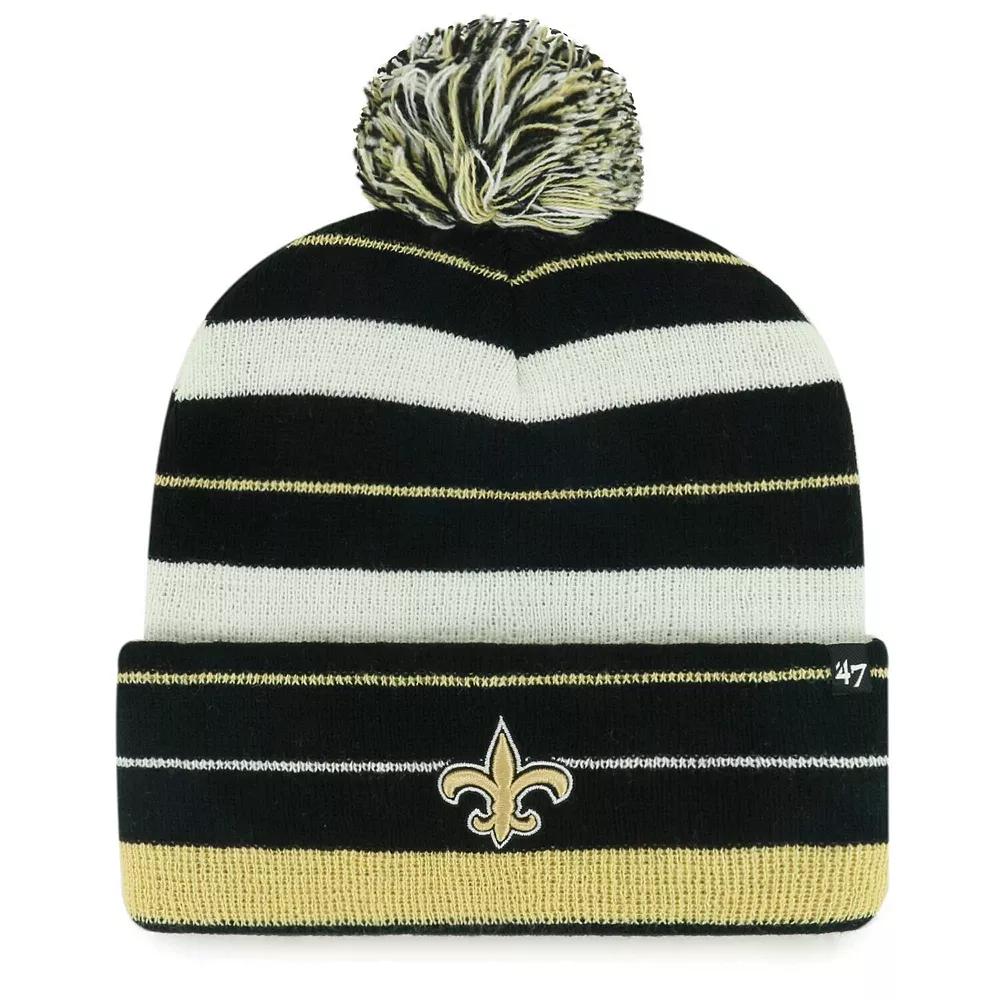 Men's '47 Black New Orleans Saints Powerline Cuffed Knit Hat with Pom Product Image