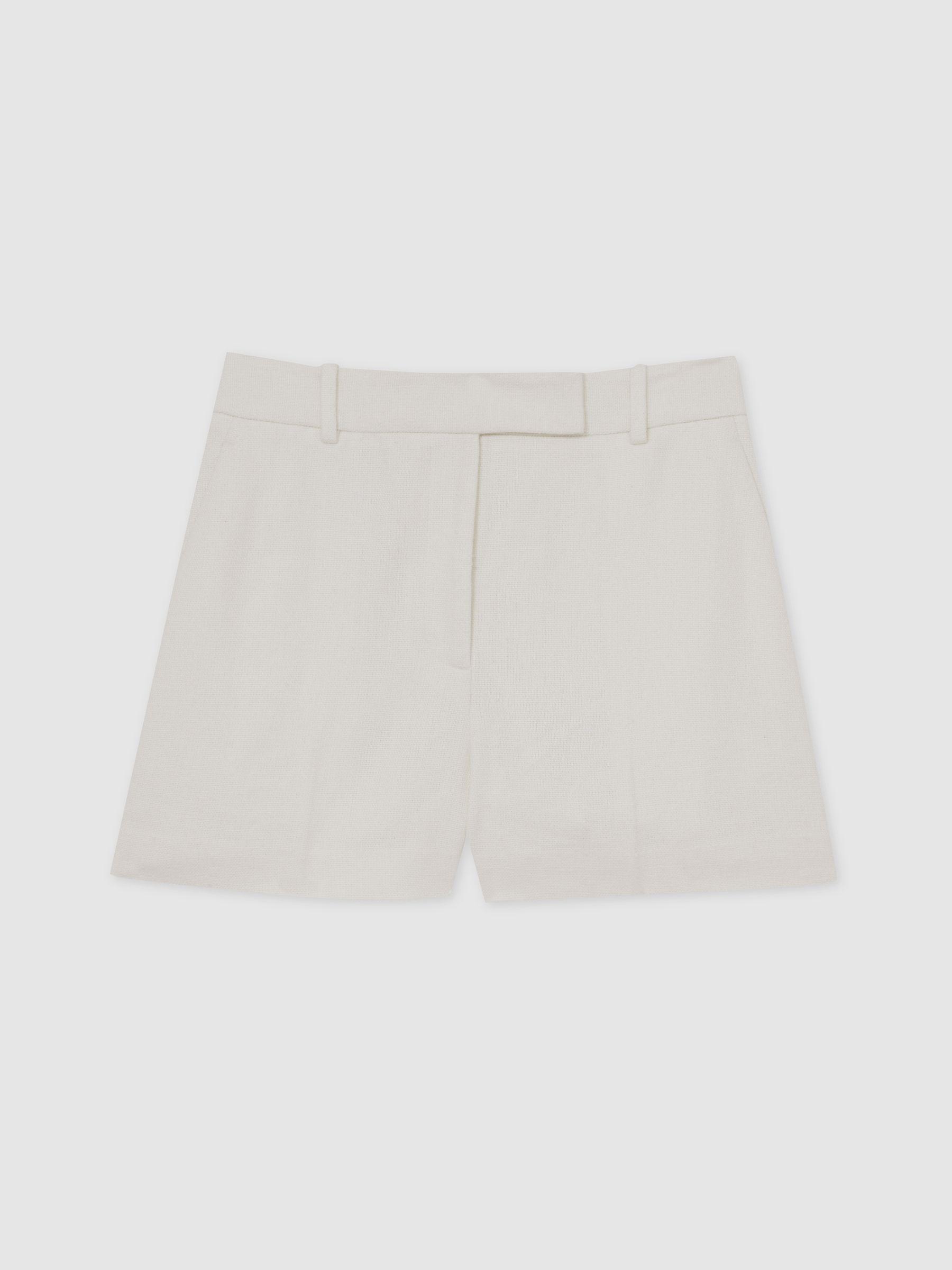 Linen-Blend Tailored Shorts in White Product Image