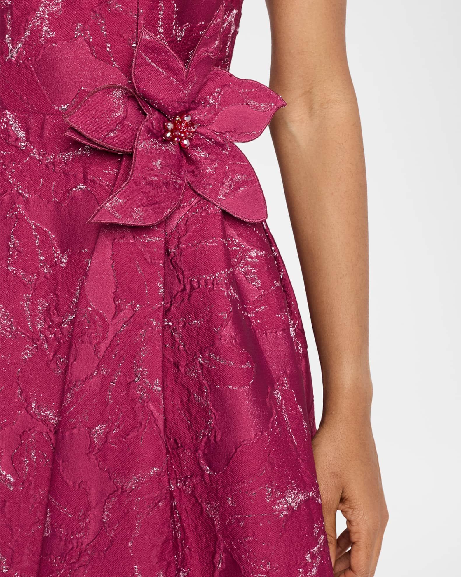 Draped One-Shoulder Floral Jacquard Gown Product Image