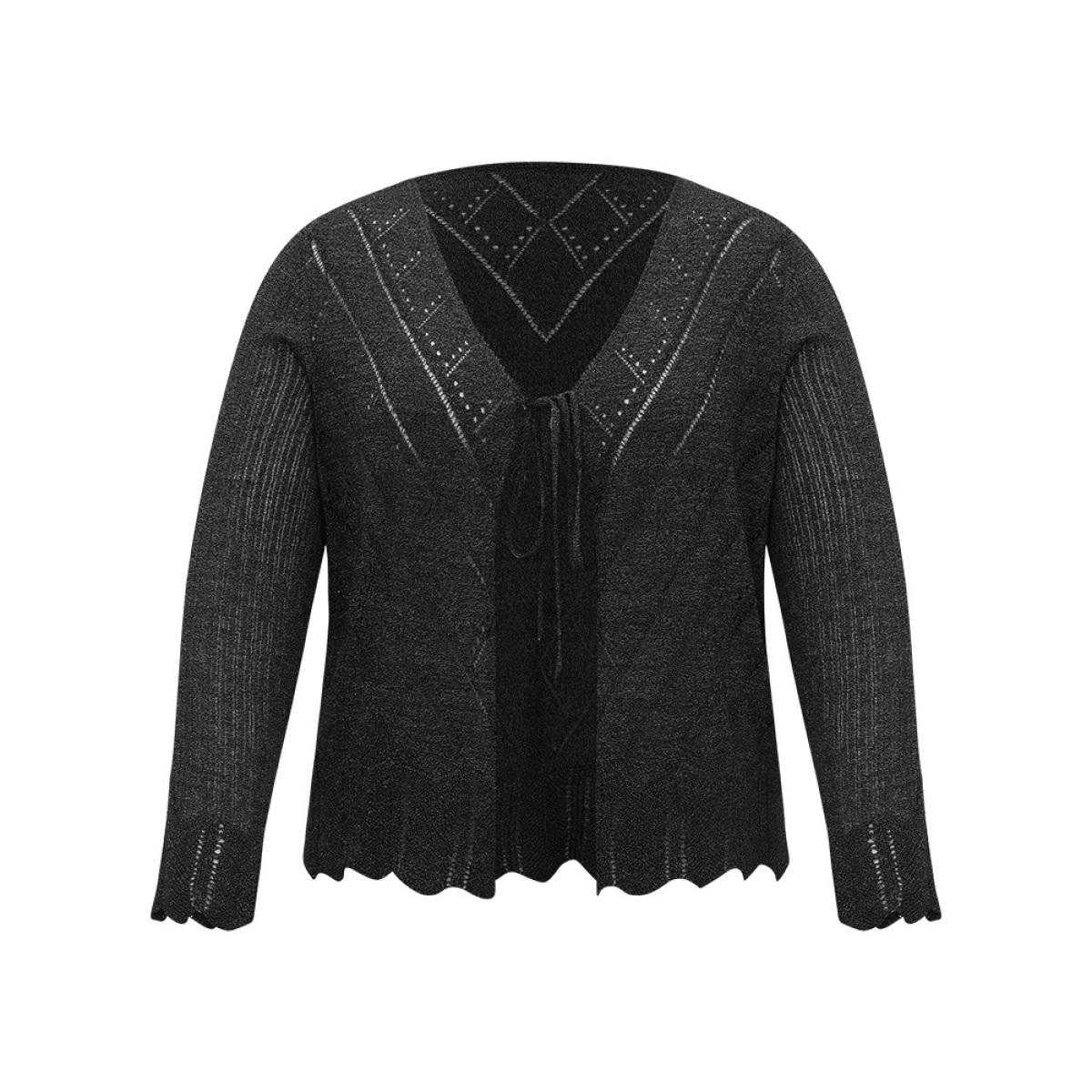 Plus Size Supersoft Essentials Halloween Plain Hollow Out Ties Open Front Cardigan Black Women Casual Loose Long Sleeve Everyday Cardigans BloomChic 22-24/3X Product Image