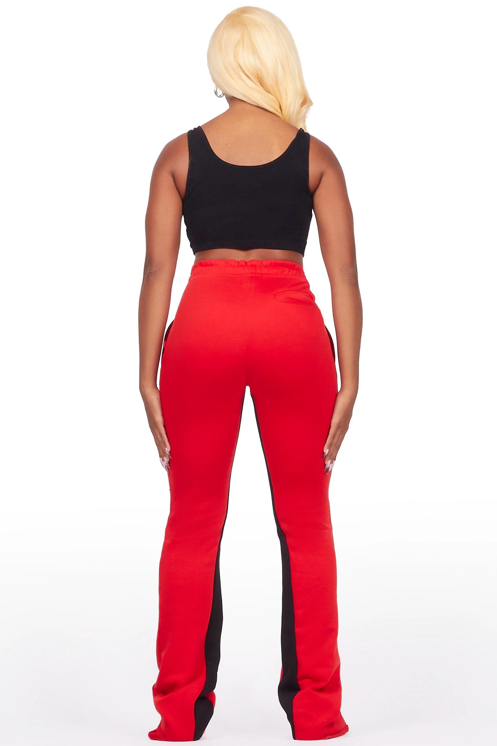Juatica Red Baggy Stacked Track Pant Female Product Image