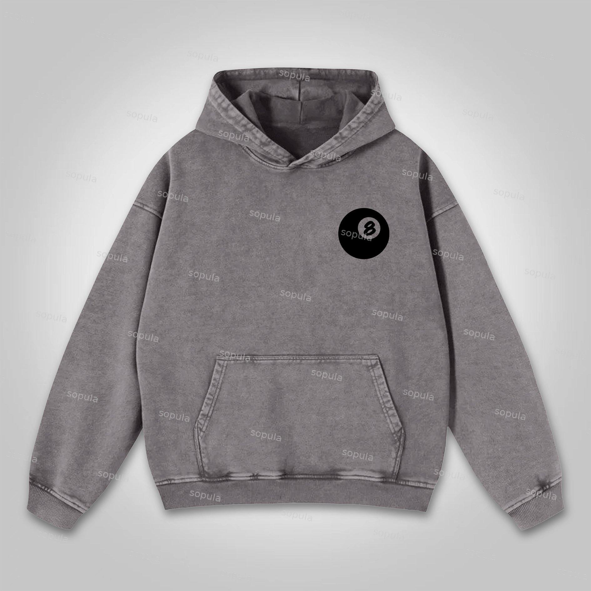 Sopula Vintage Black 8 Print Graphics Washed Distressed Hoodie Product Image