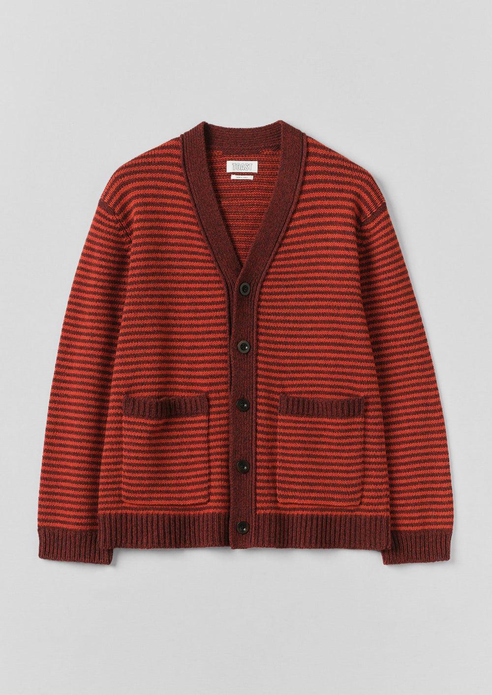 Striped Wool Cardigan | Cardinal Red/Plum Product Image