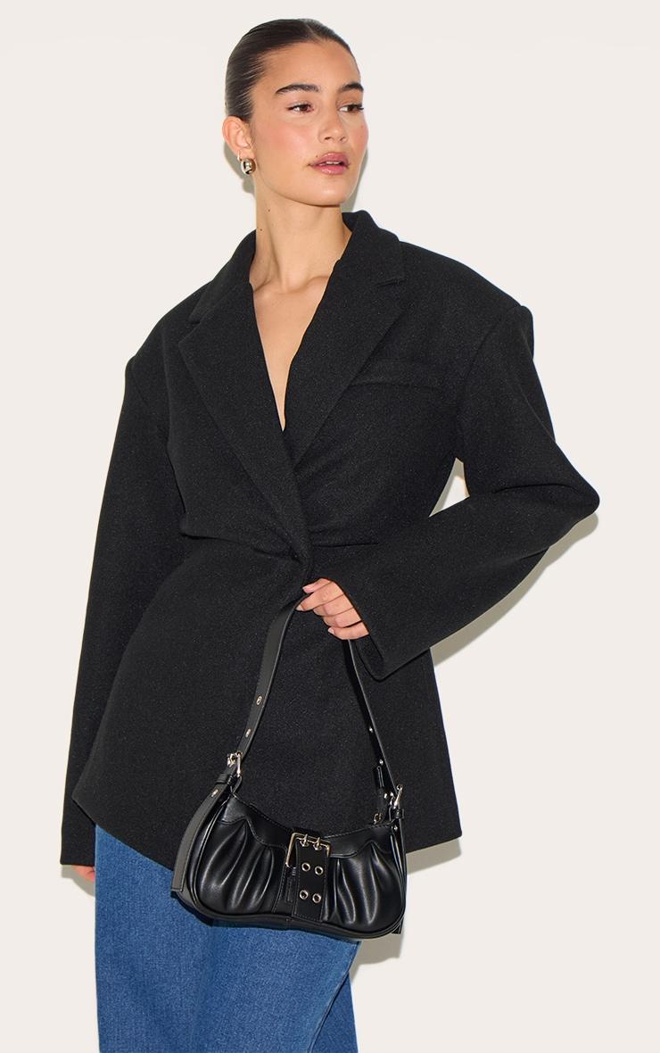 Black PU Eyelet Buckle Shoulder Bag Product Image