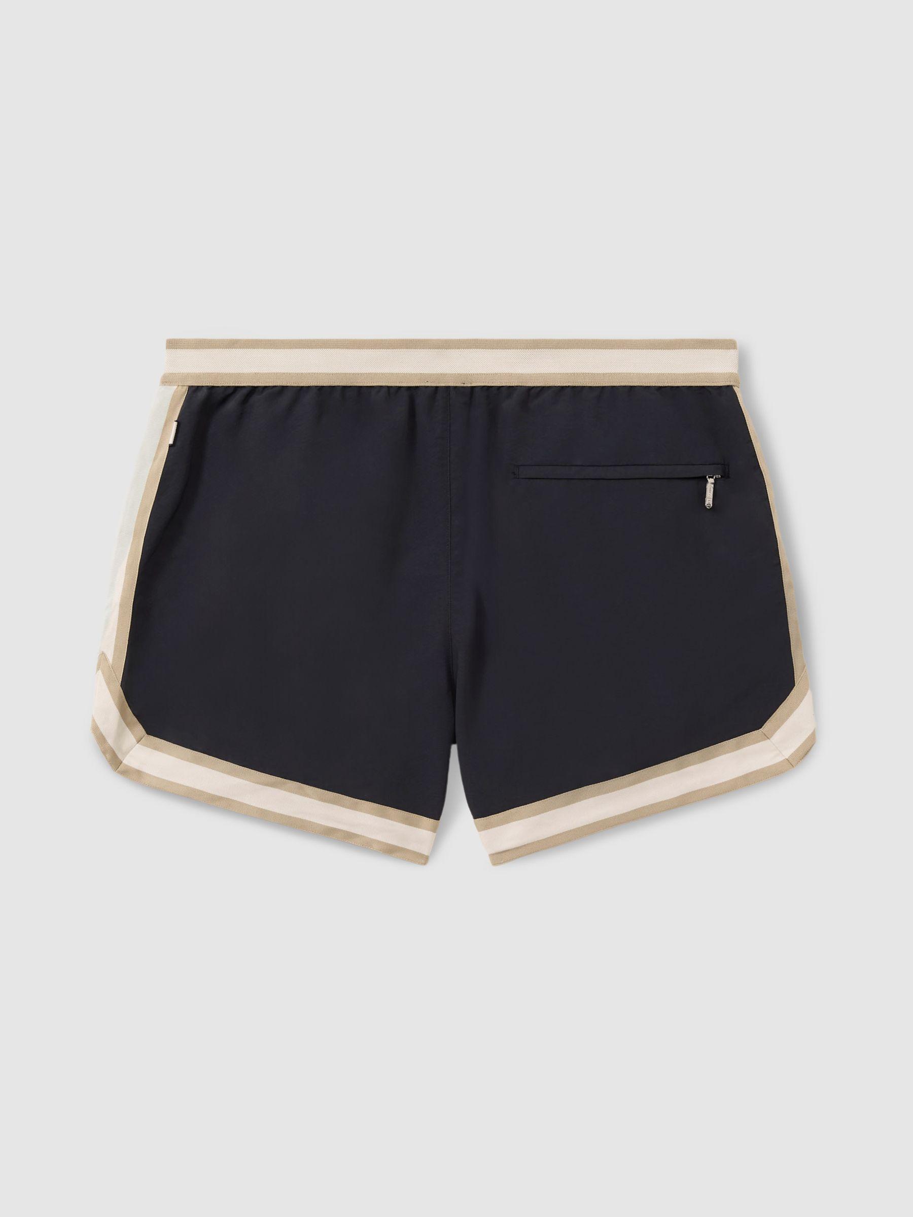 Contrast Stripe Elasticated Waist Swim Shorts in Navy Product Image