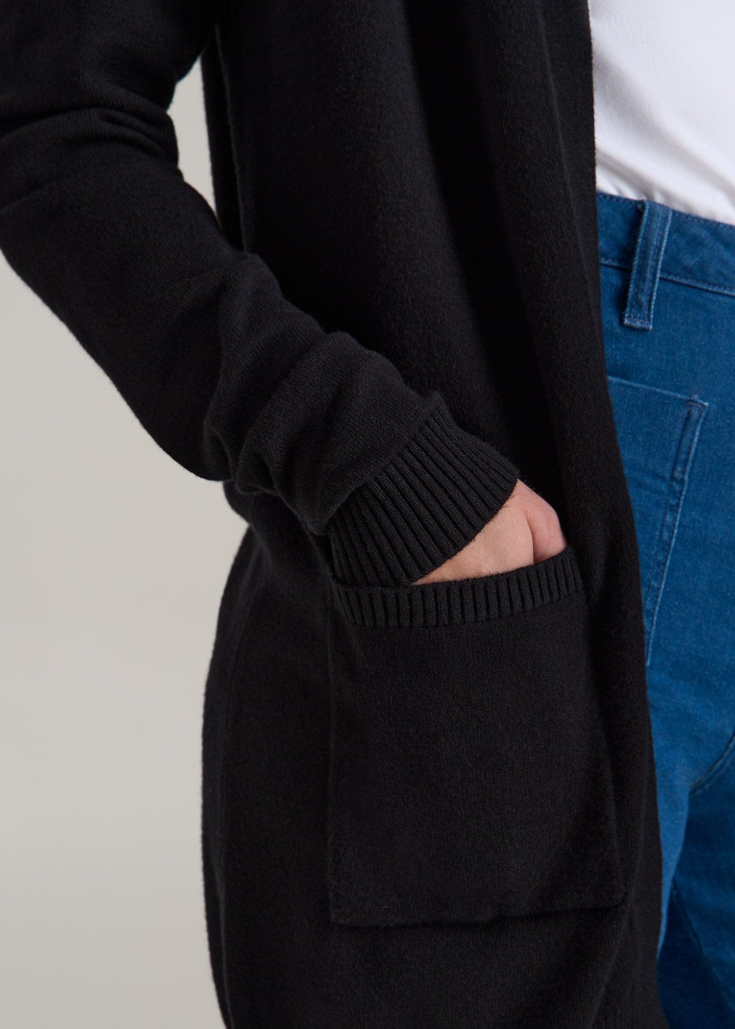 Open-Front Long Cardigan Sweater for Tall Women in Black Product Image