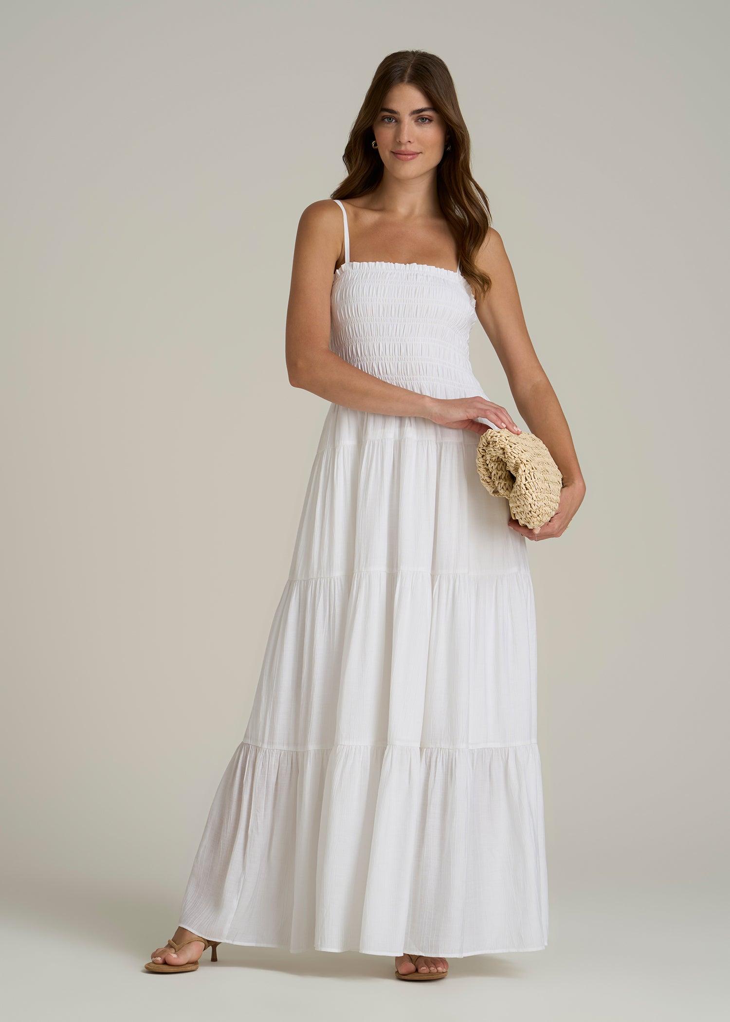 Strappy Tiered Maxi Dress for Tall Women in White Female Product Image