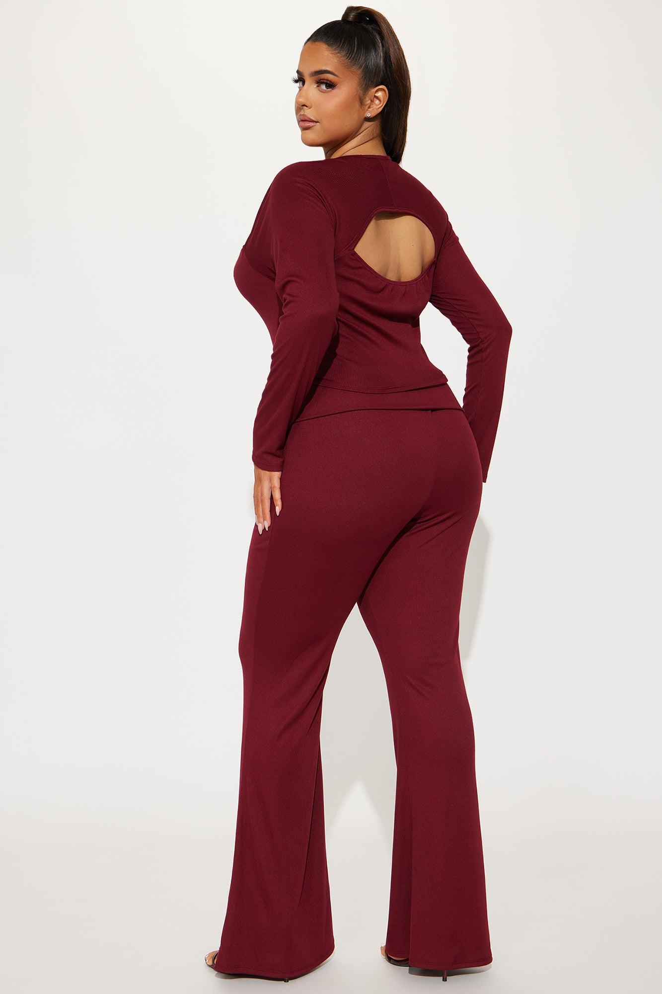 Aurora Ribbed Pant Set - Burgundy Product Image