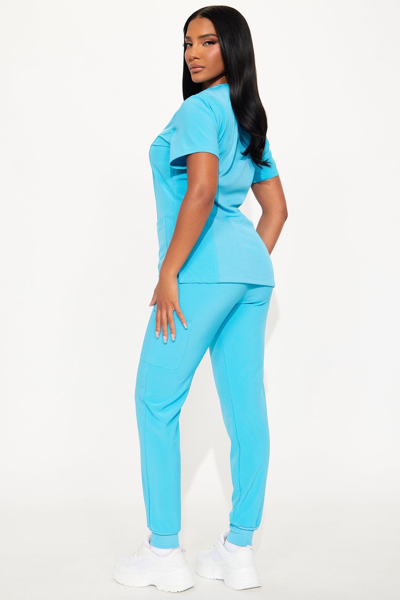 Checked In 4 Way Stretch Scrub Uniform Jogger Set - Turquoise Product Image