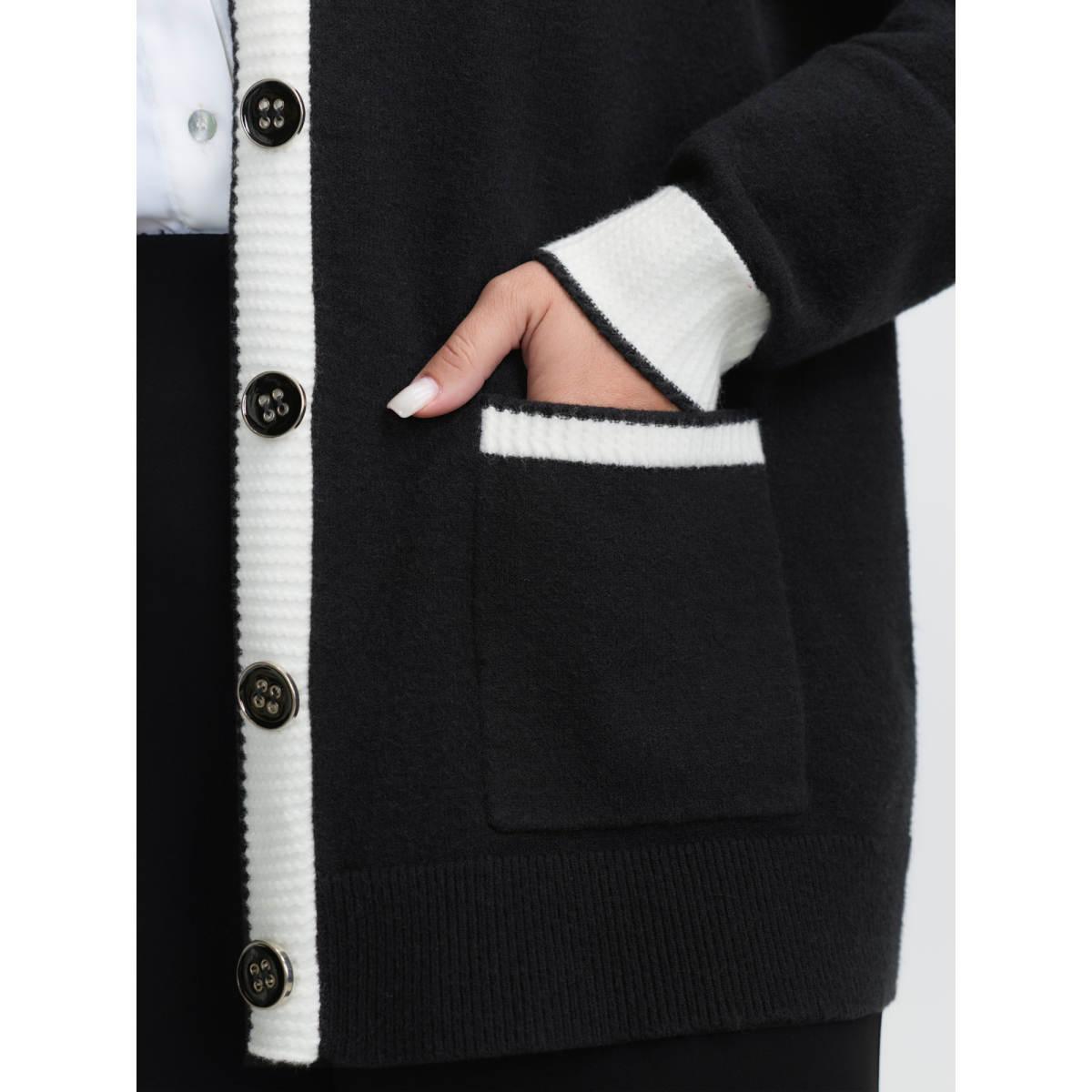 Plus Size Supersoft Contrast Trim Pocketed Cardigan Black Women Office Loose Long Sleeve Office Cardigans BloomChic 26/4X Product Image