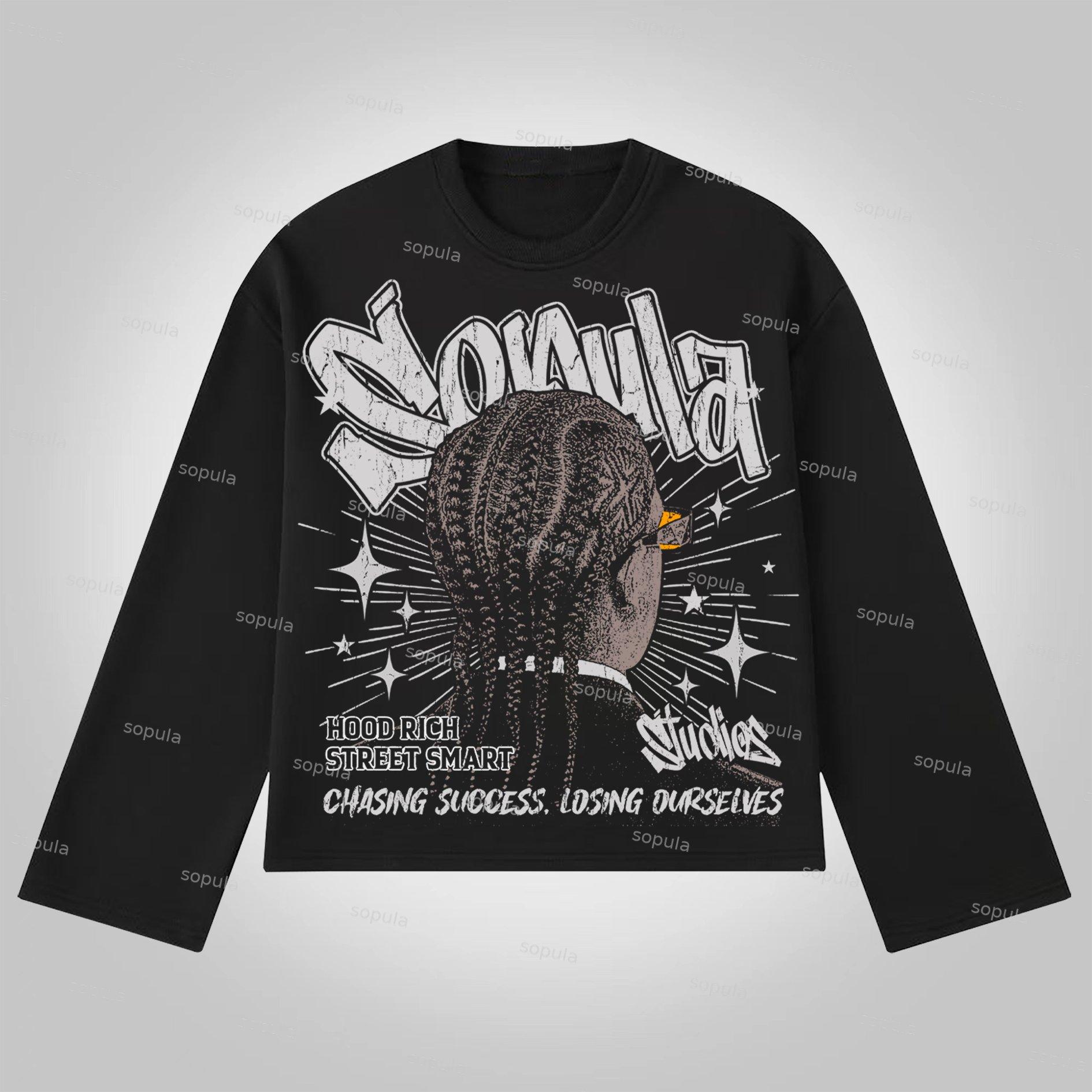 Sopula Street Dirty Braided Characters Make Vintage Graphics Cotton Long Sleeve T-Shirt Product Image