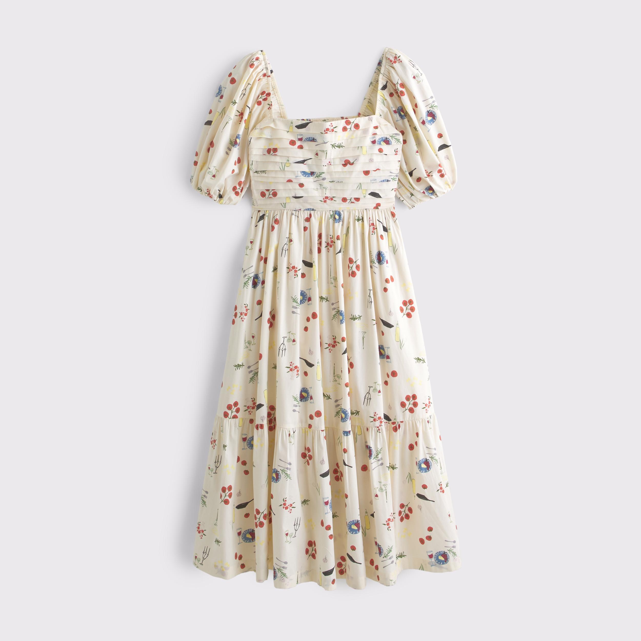 The A&F Emerson Poplin Puff Sleeve Midi Dress Product Image