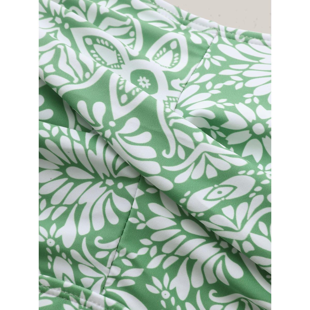 Plus Size Floral Print Twist Front Swim Dress Women's Swimwear Greenbean Beach Bodycon Heart neckline High stretch Curve Swim Dresses BloomChic 26/4X Product Image