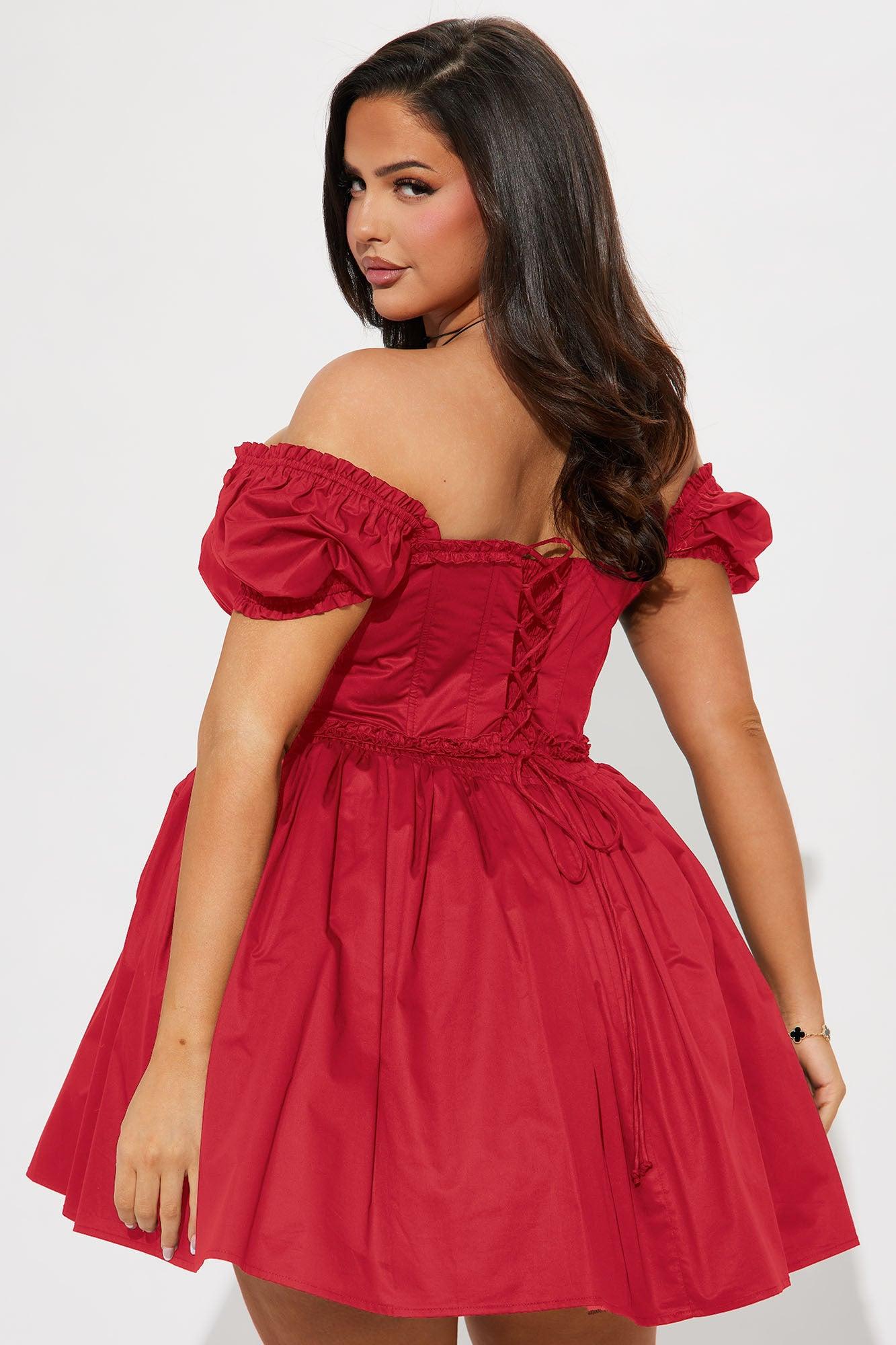 Leta Off Shoulder Corset Mini Dress - Red Product Image
