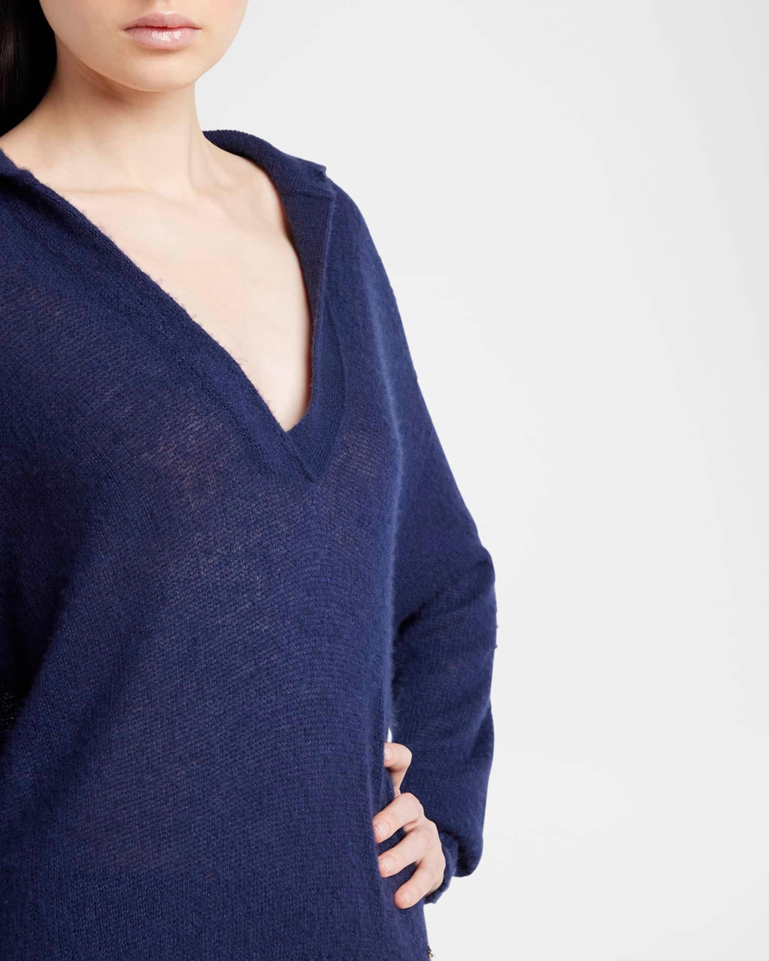 V-Neck Cashmere-Silk Oversized Polo Sweater Product Image