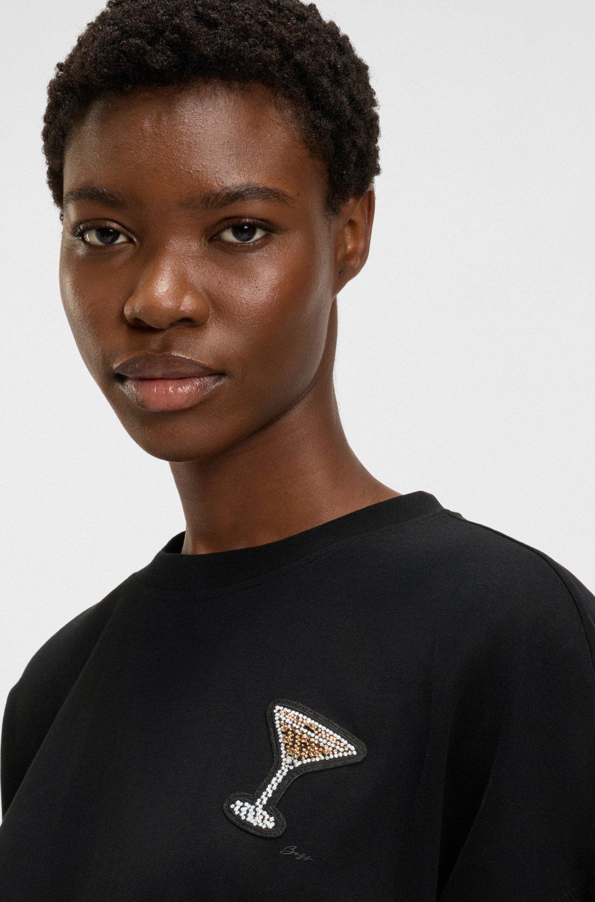 Oversize-fit cotton T-shirt with crystal artwork Product Image