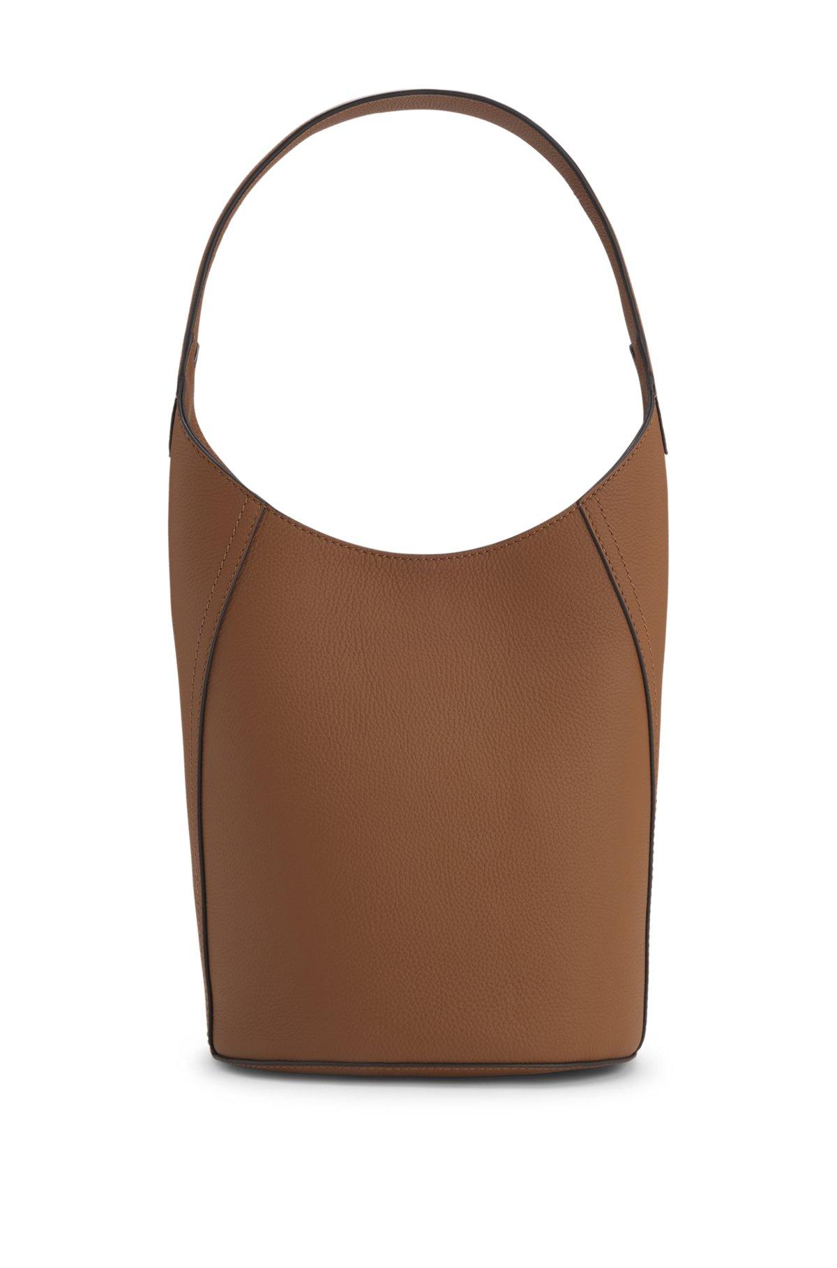 Leather bucket bag with metallic logo lettering Product Image