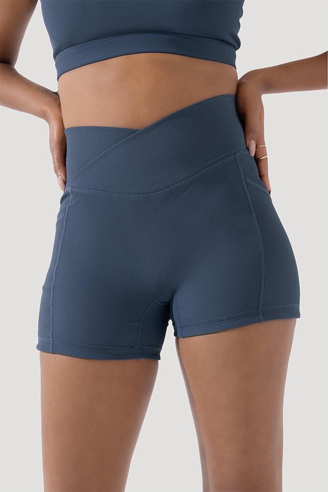 Crisscross Hourglass® Midi Shorts with Pockets (Ribbed) - Dark Navy Product Image