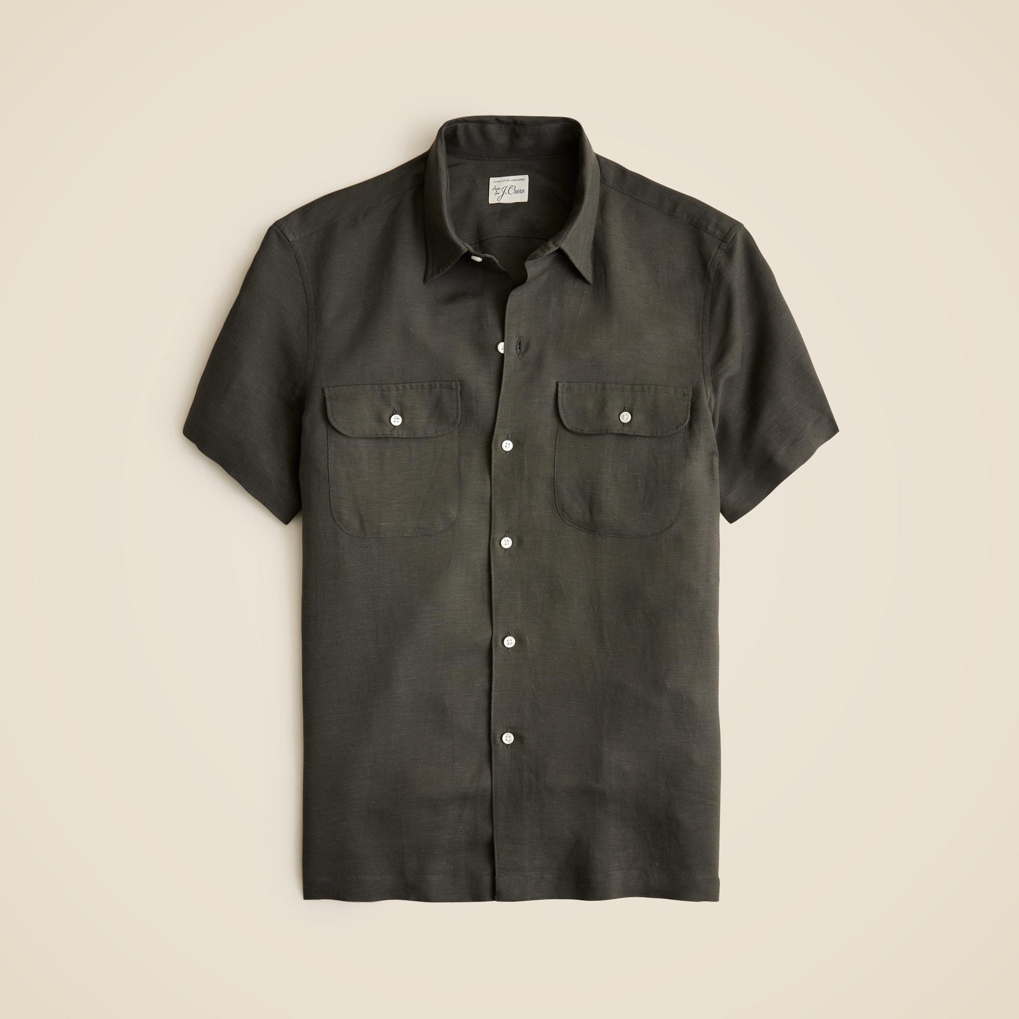 Short-sleeve viscose-linen blend shirt Product Image