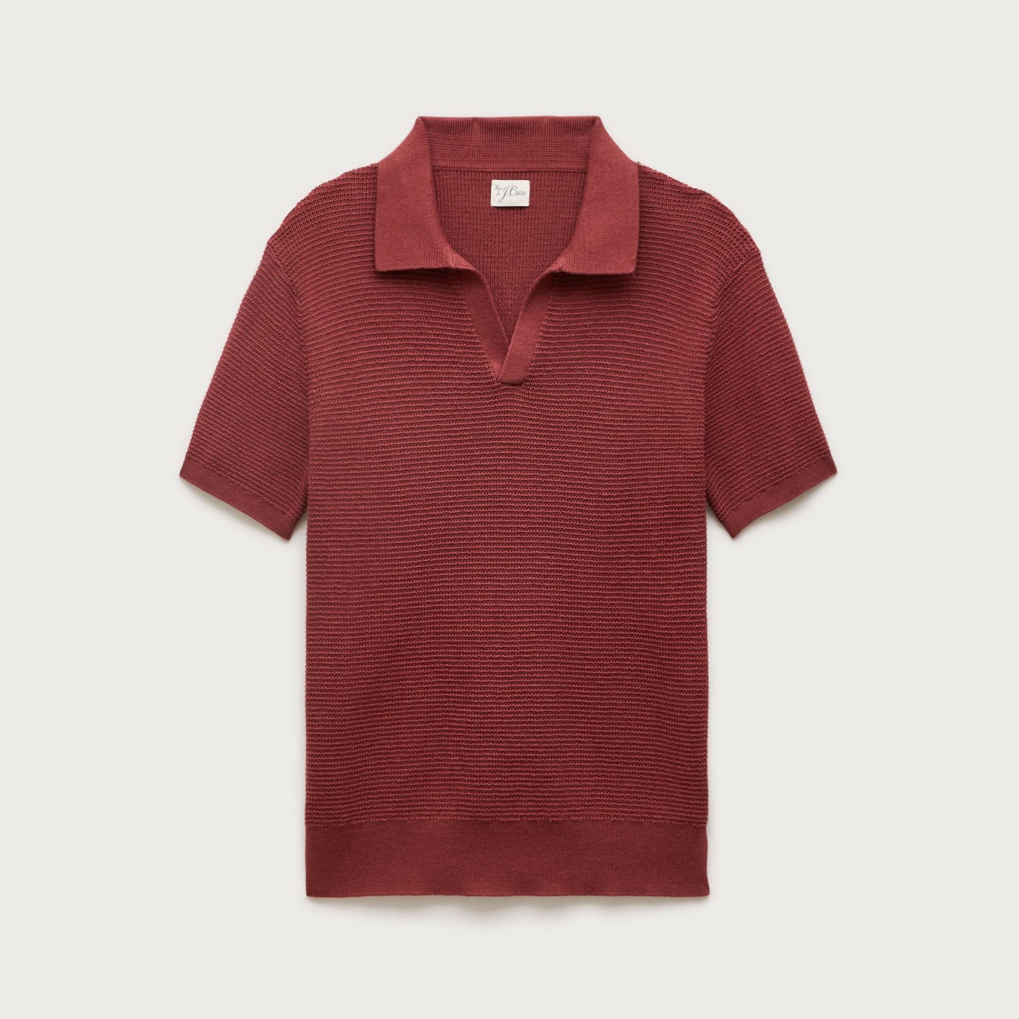 Short-sleeve cotton waffle-knit johnny-collar sweater-polo Product Image