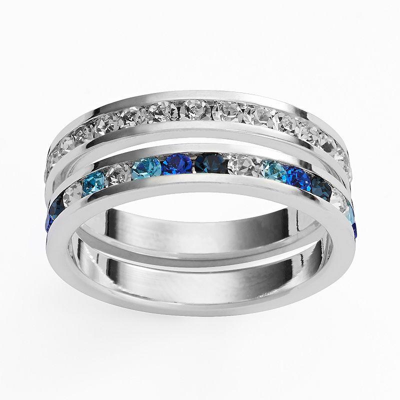 Traditions Jewelry Company Silver Plate Blue & White Crystal Stack Ring Set, Women's, Size: 9 Product Image
