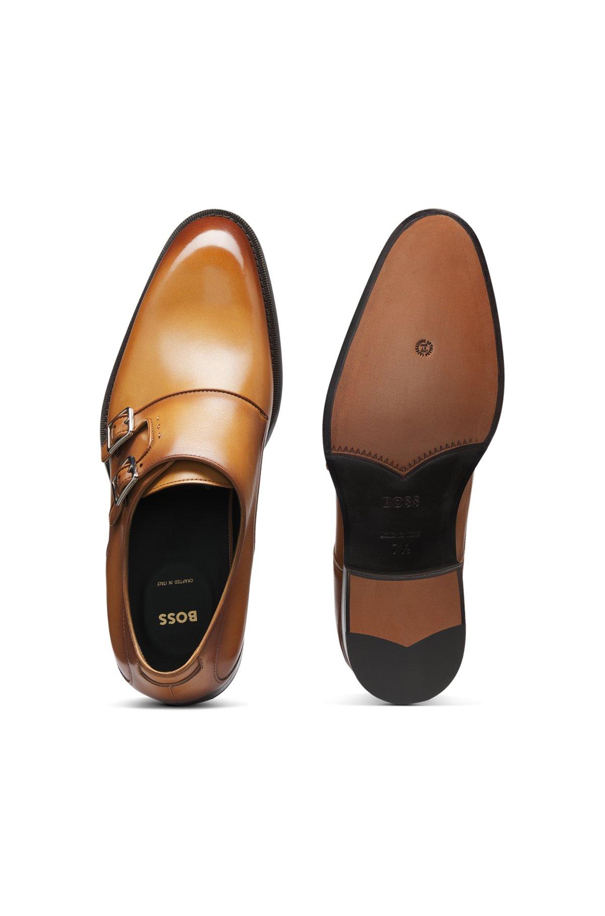 Double-strap monk shoes in burnished leather Product Image