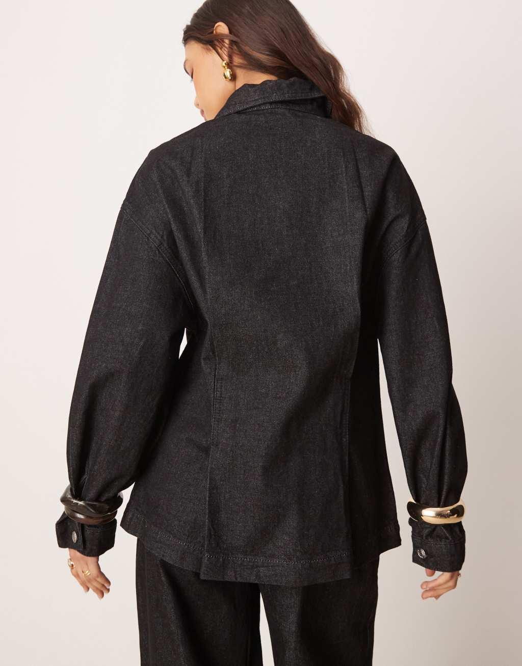 ASOS DESIGN cinched shirt in black - part of a set Product Image